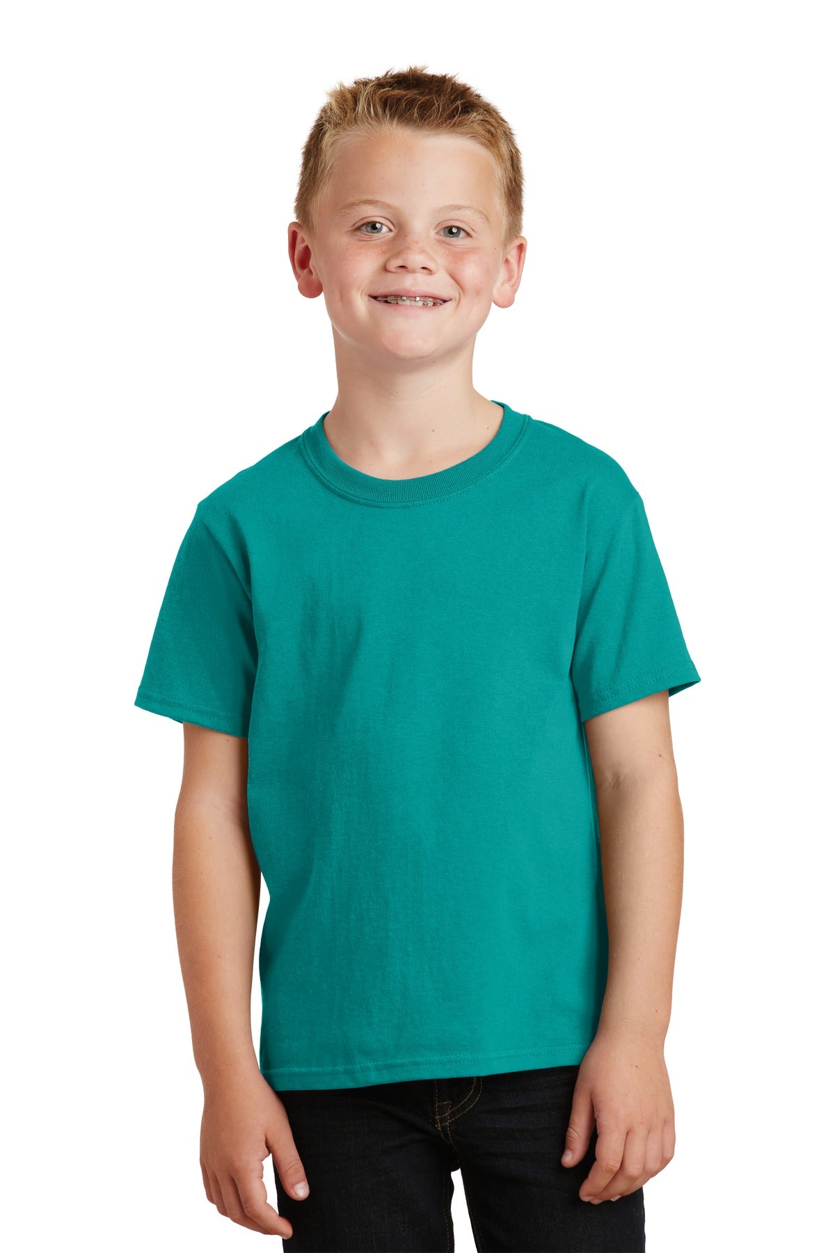 Port & Company - Youth Core Cotton Tee. PC54Y Bright Aqua