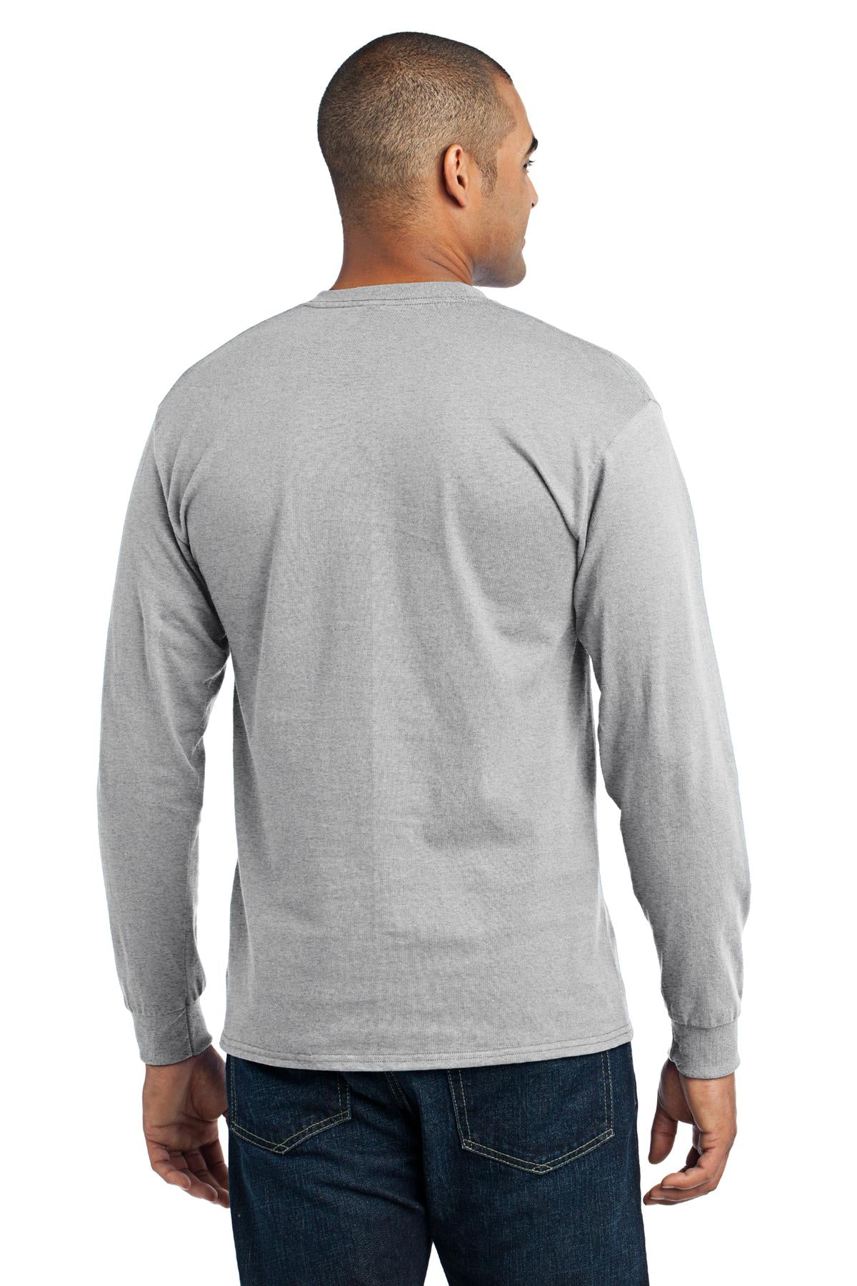 Custom Embroidered Port & Company Tall Long Sleeve Core Blend Tee. PC55LST,Ash