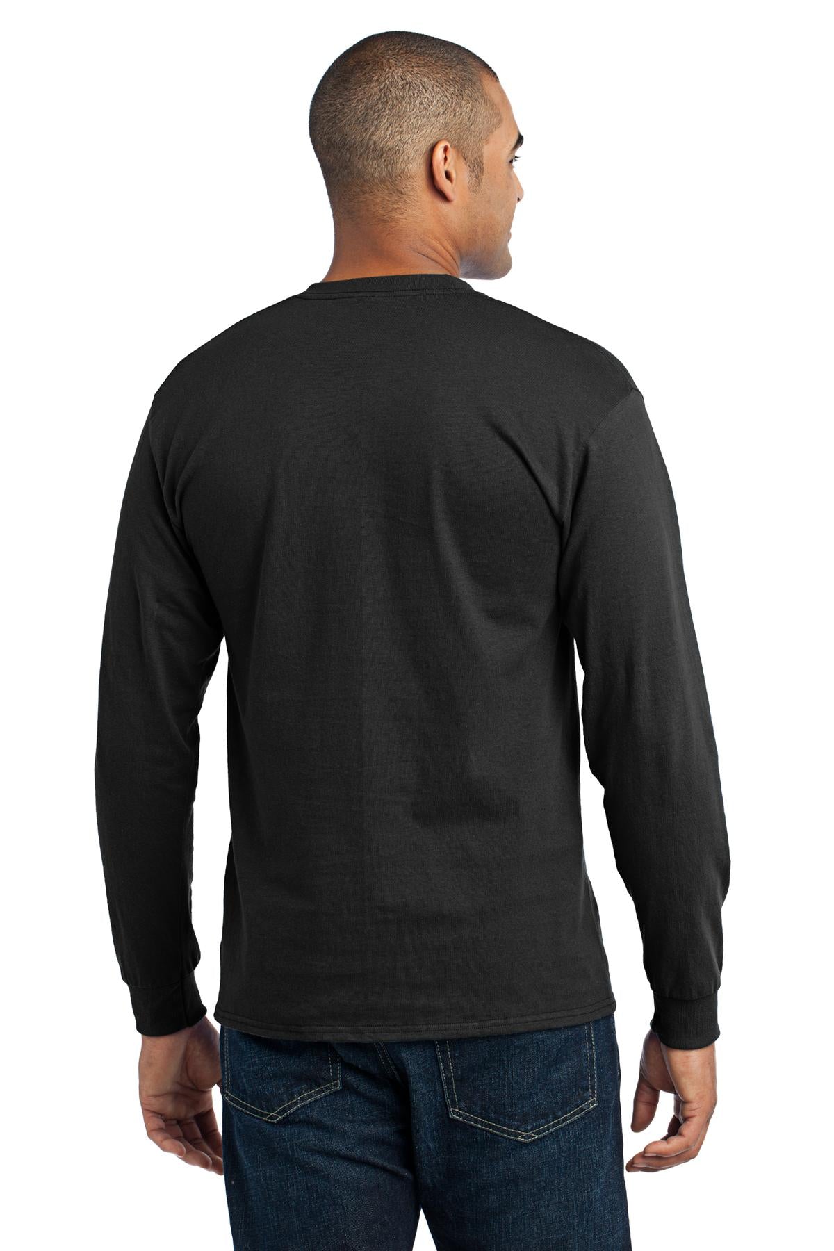Custom Embroidered Port & Company Tall Long Sleeve Core Blend Tee. PC55LST,Jet Black