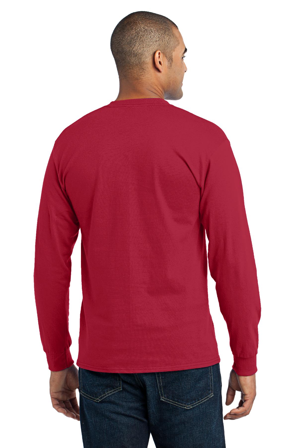 Custom Embroidered Port & Company Tall Long Sleeve Core Blend Tee. PC55LST,Red