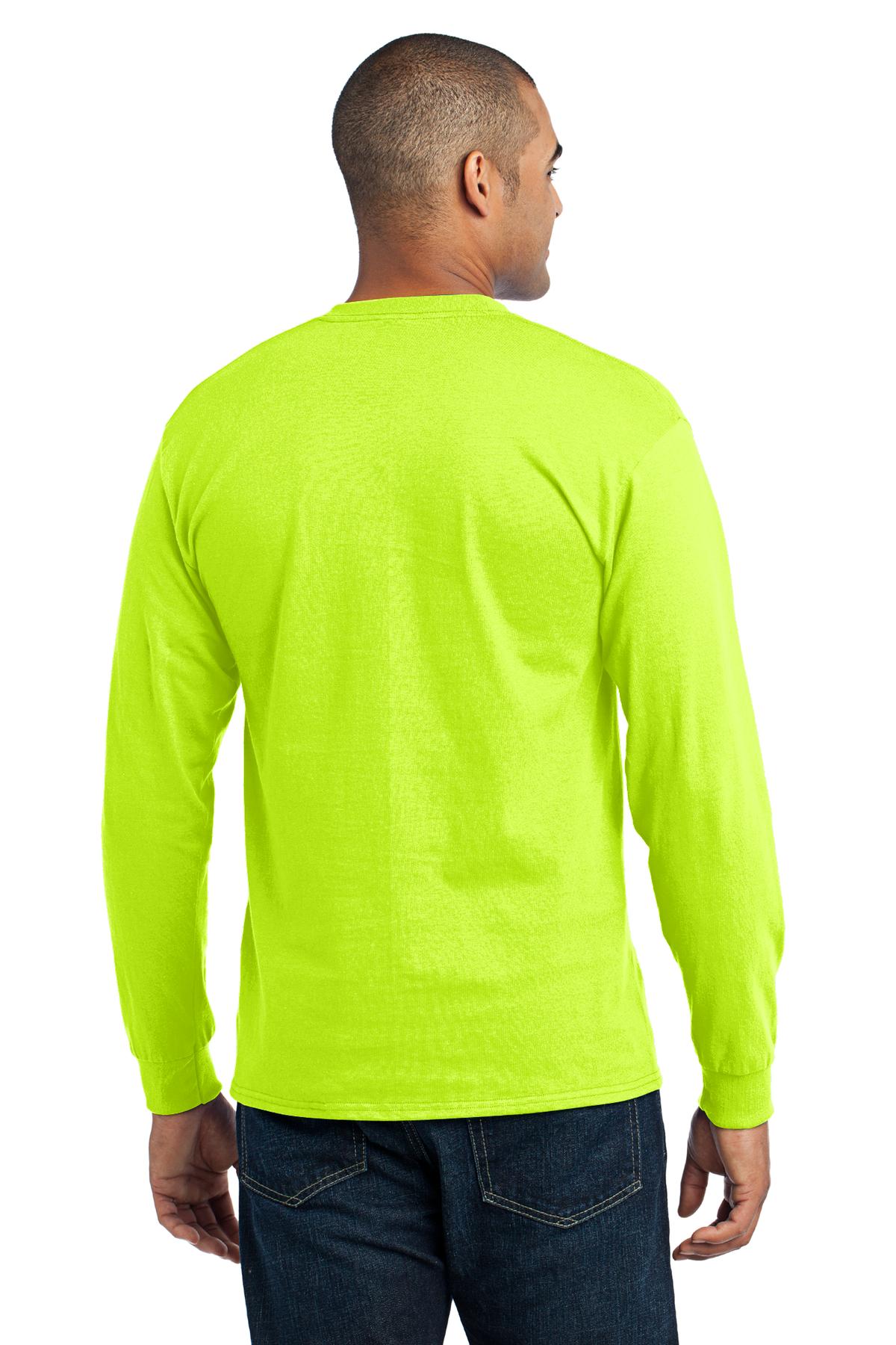 Custom Embroidered Port & Company Tall Long Sleeve Core Blend Tee. PC55LST,Safety Green