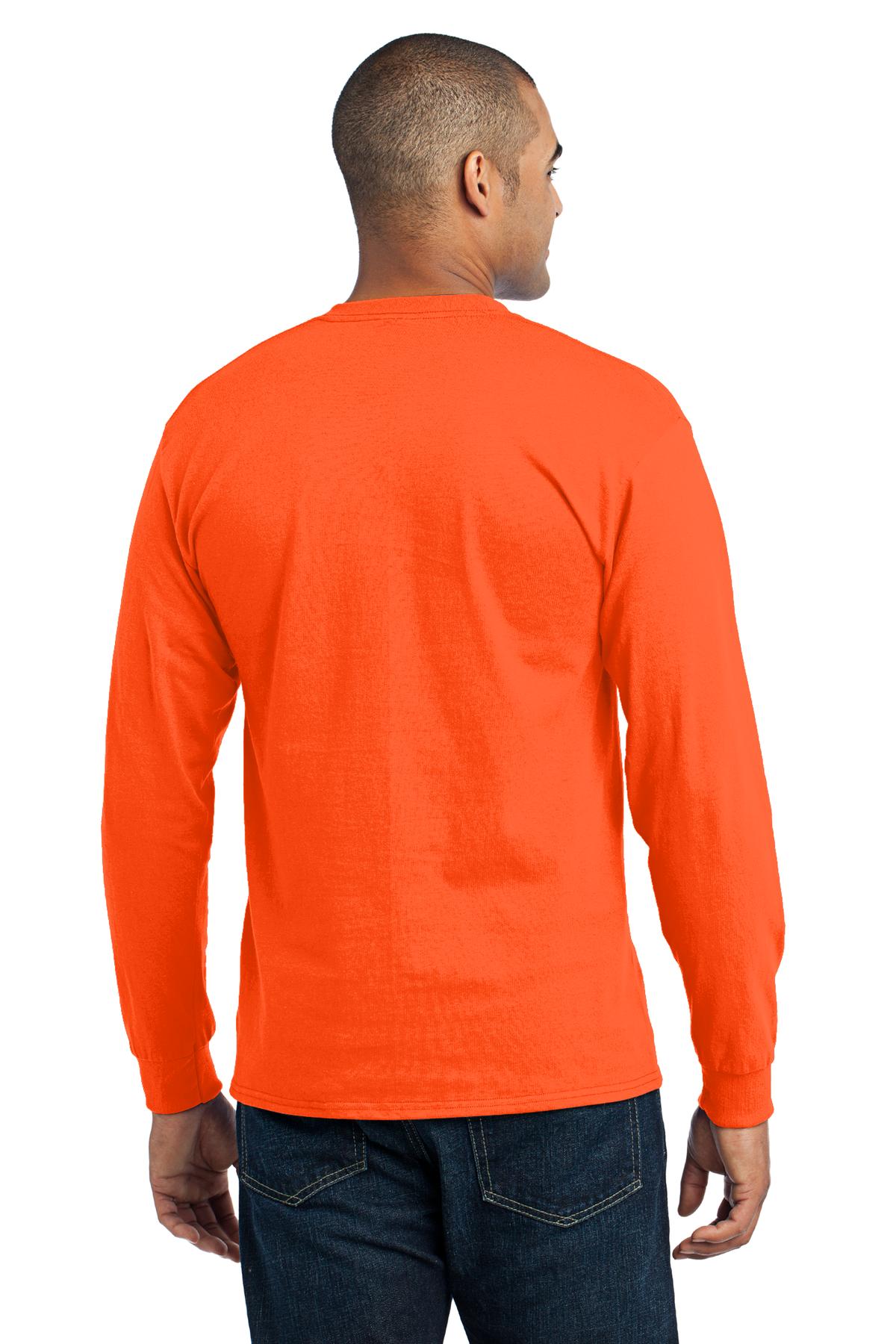 Custom Embroidered Port & Company Tall Long Sleeve Core Blend Tee. PC55LST,Safety Orange