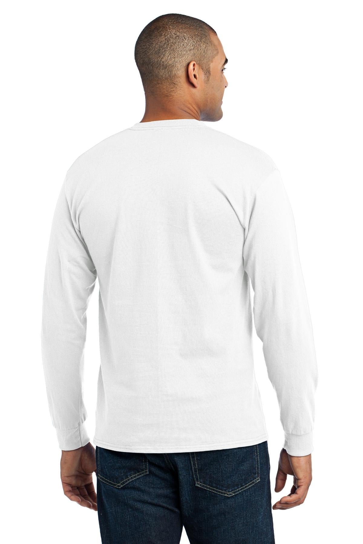 Custom Embroidered Port & Company Tall Long Sleeve Core Blend Tee. PC55LST,White