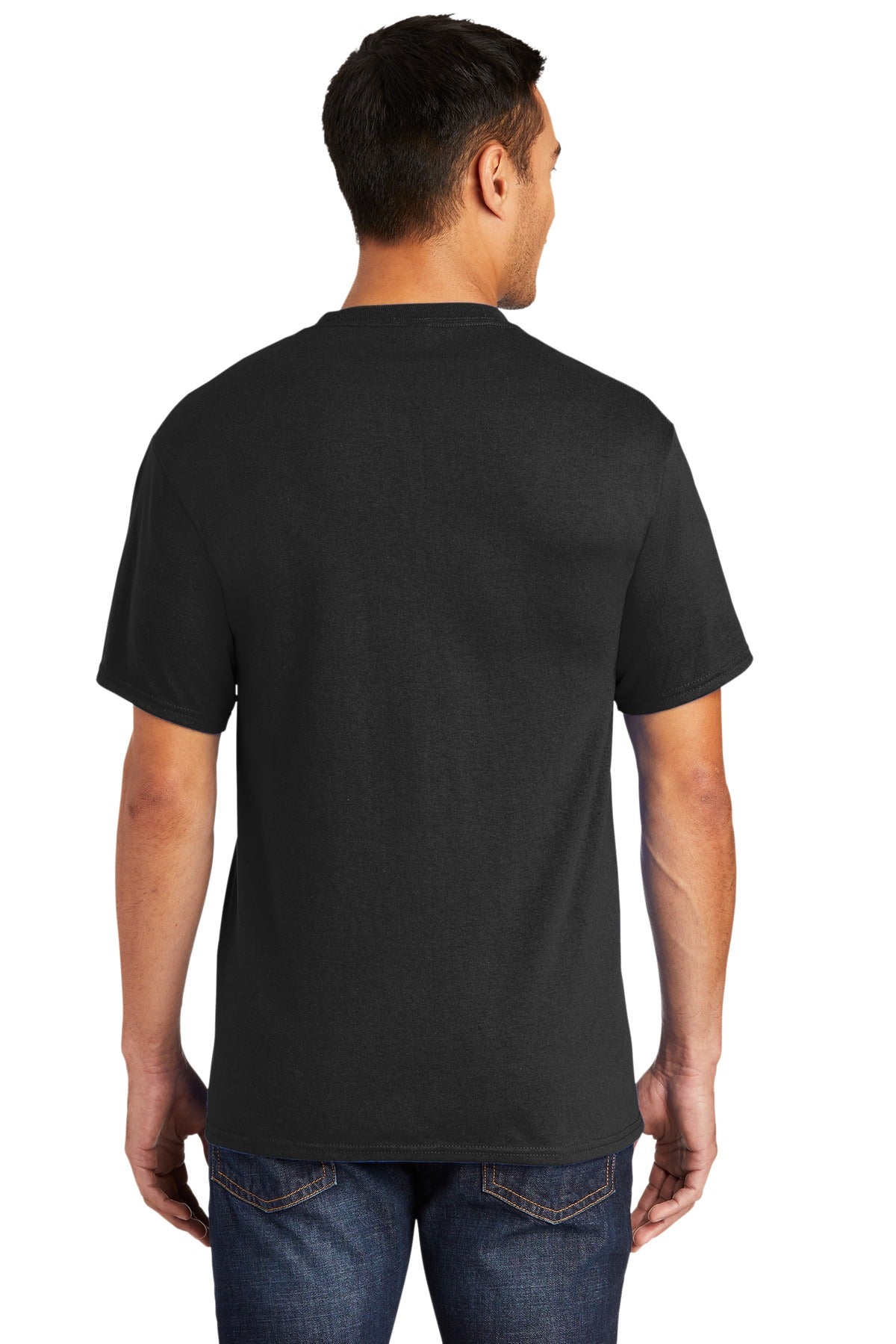 Custom Embroidered Port & Company Tall Core Blend Pocket Tee. PC55PT,Jet Black