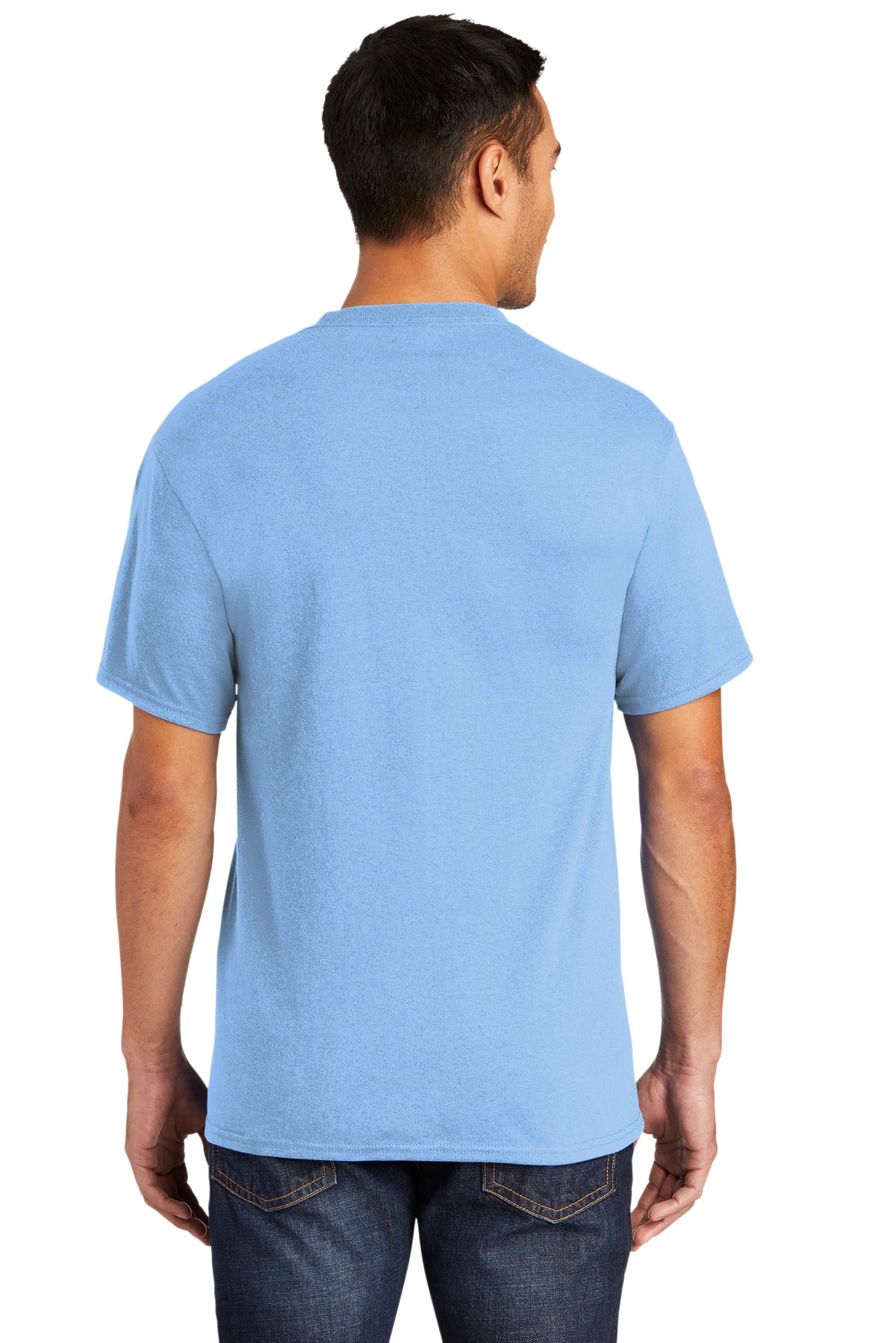 Custom Embroidered Port & Company Tall Core Blend Pocket Tee. PC55PT,Light Blue