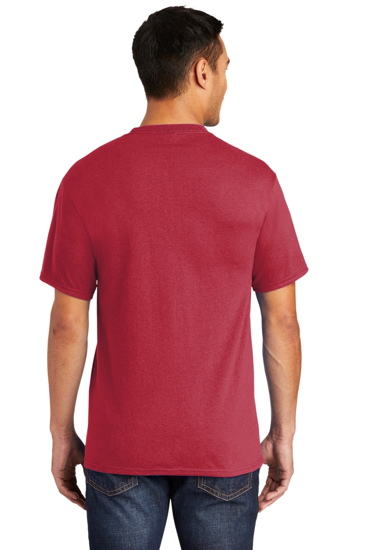 Custom Embroidered Port & Company Tall Core Blend Pocket Tee. PC55PT,Red