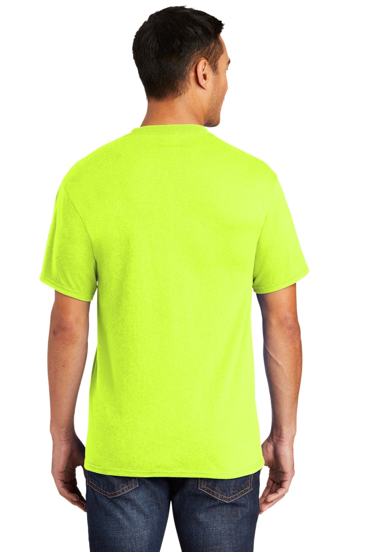Custom Embroidered Port & Company Tall Core Blend Pocket Tee. PC55PT,Safety Green