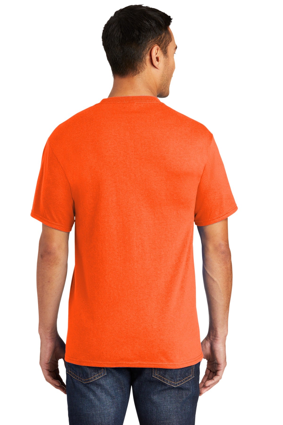 Custom Embroidered Port & Company Tall Core Blend Pocket Tee. PC55PT,Safety Orange