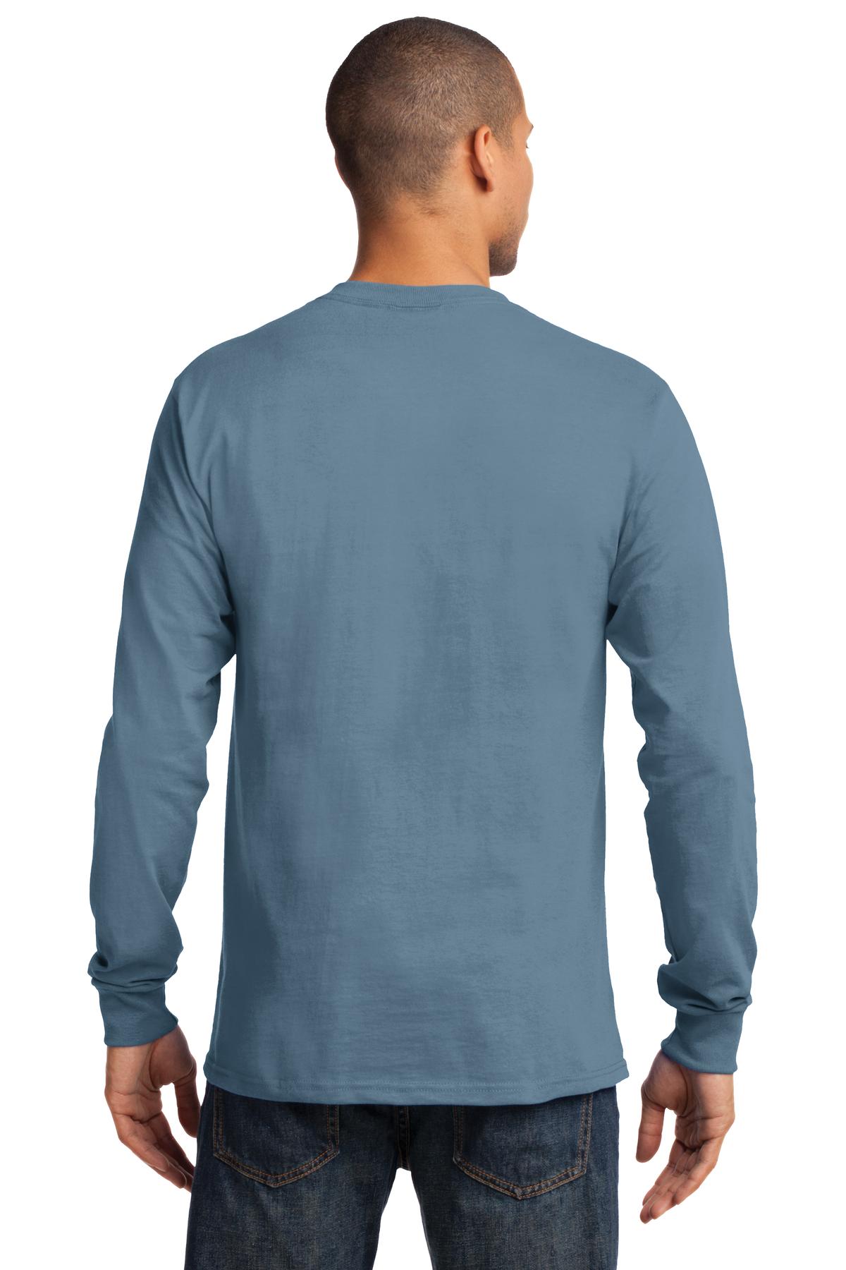 Custom Embroidered Port & Company - Tall Long Sleeve Essential Tee. PC61LST,Stonewashed Blue