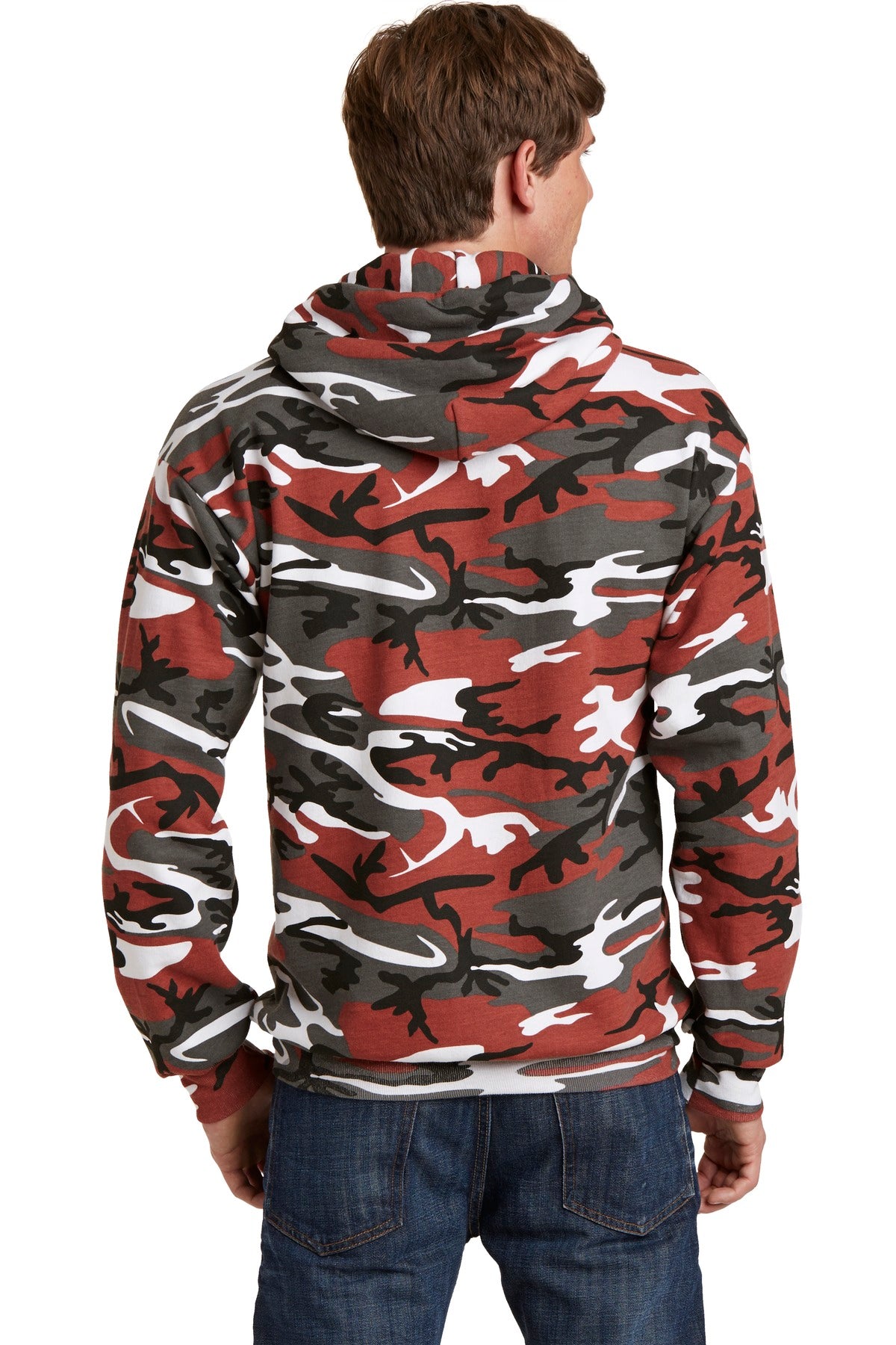 Custom Embroidered Port & Company Core Fleece Camo Pullover Hooded Sweatshirt. PC78HC,Red Camo