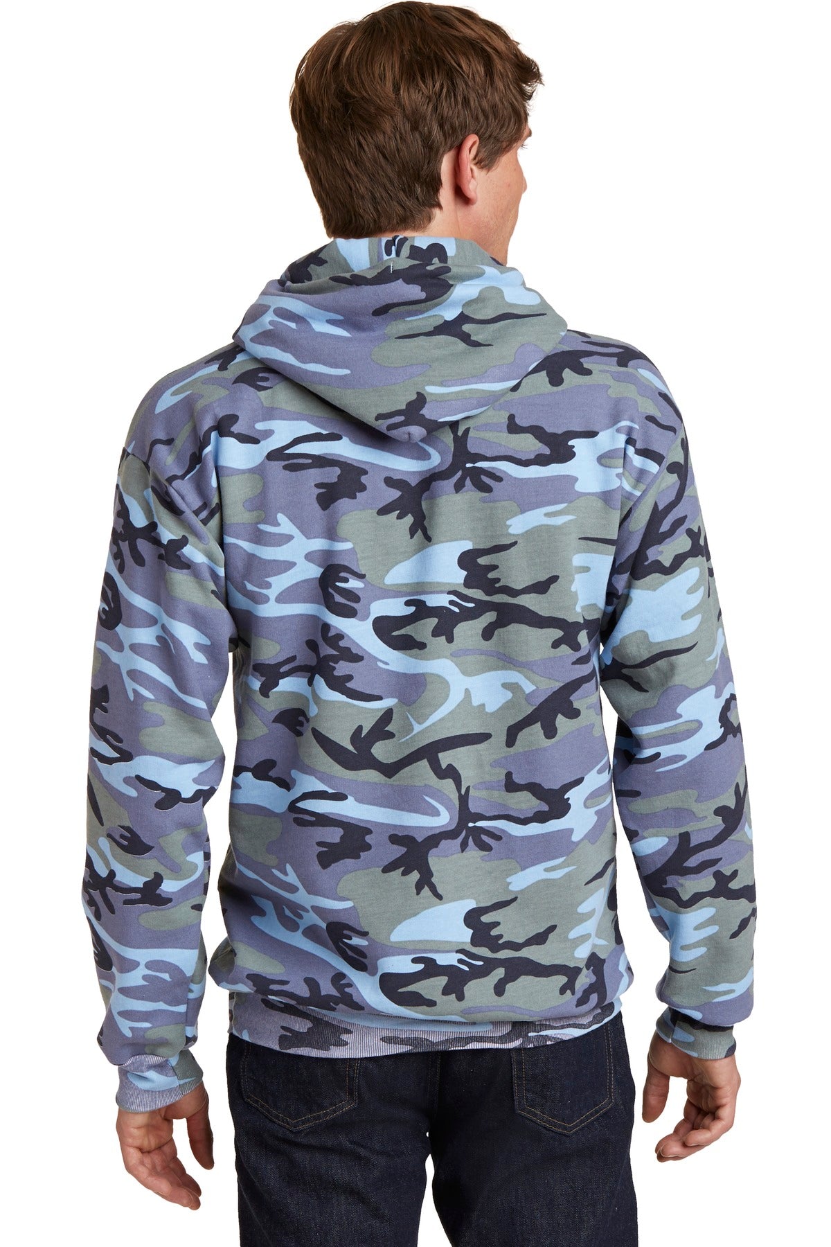 Custom Embroidered Port & Company Core Fleece Camo Pullover Hooded Sweatshirt. PC78HC,Woodland Blue Camo