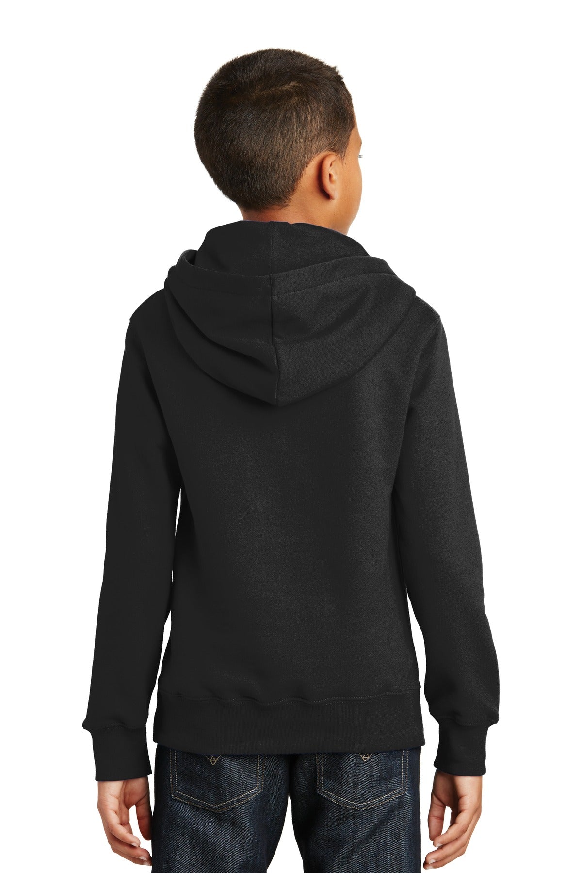 Custom Embroidered Port & Company Youth Fan Favorite Fleece Pullover Hooded Sweatshirt. PC850YH,Jet Black