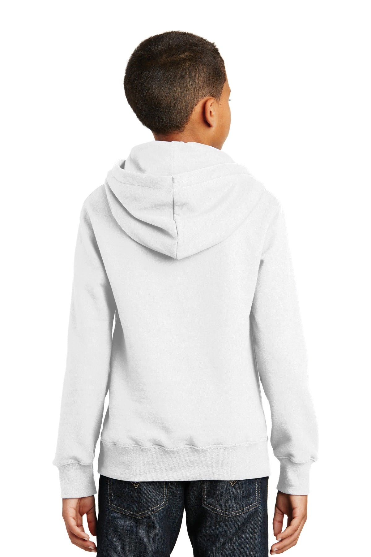 Custom Embroidered Port & Company Youth Fan Favorite Fleece Pullover Hooded Sweatshirt. PC850YH,White
