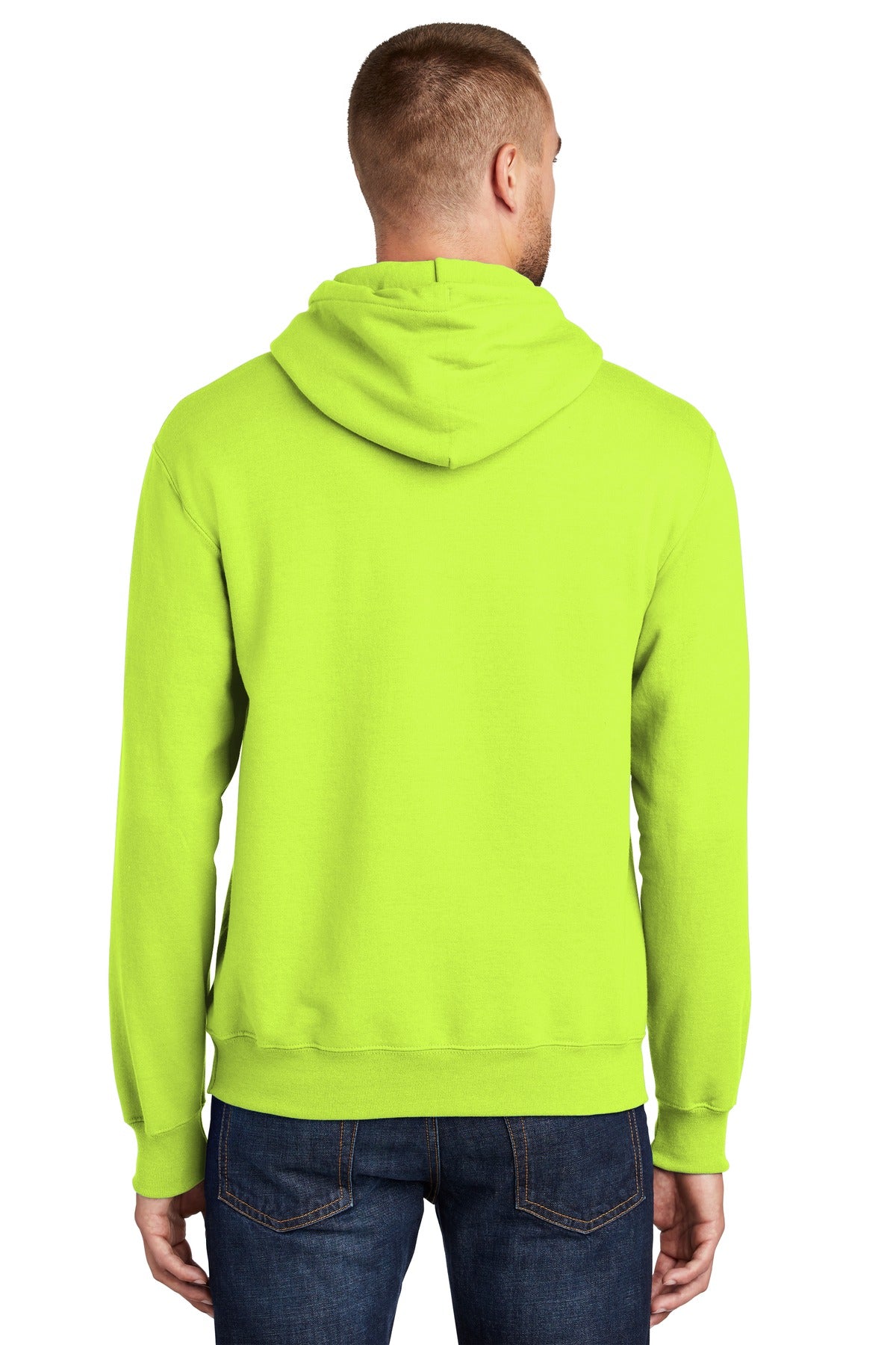 Custom Embroidered Port & Company Tall Essential Fleece Pullover Hooded Sweatshirt. PC90HT,Safety Green