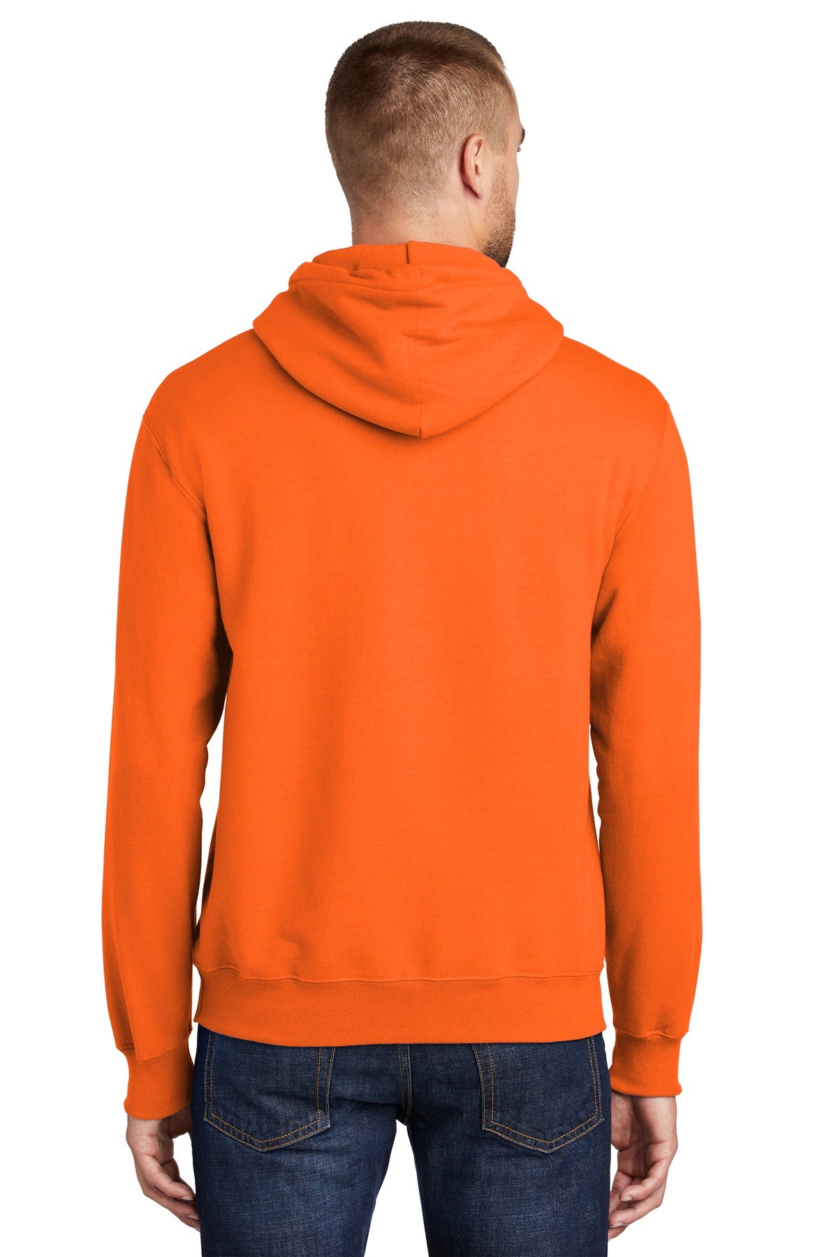 Custom Embroidered Port & Company Tall Essential Fleece Pullover Hooded Sweatshirt. PC90HT,Safety Orange