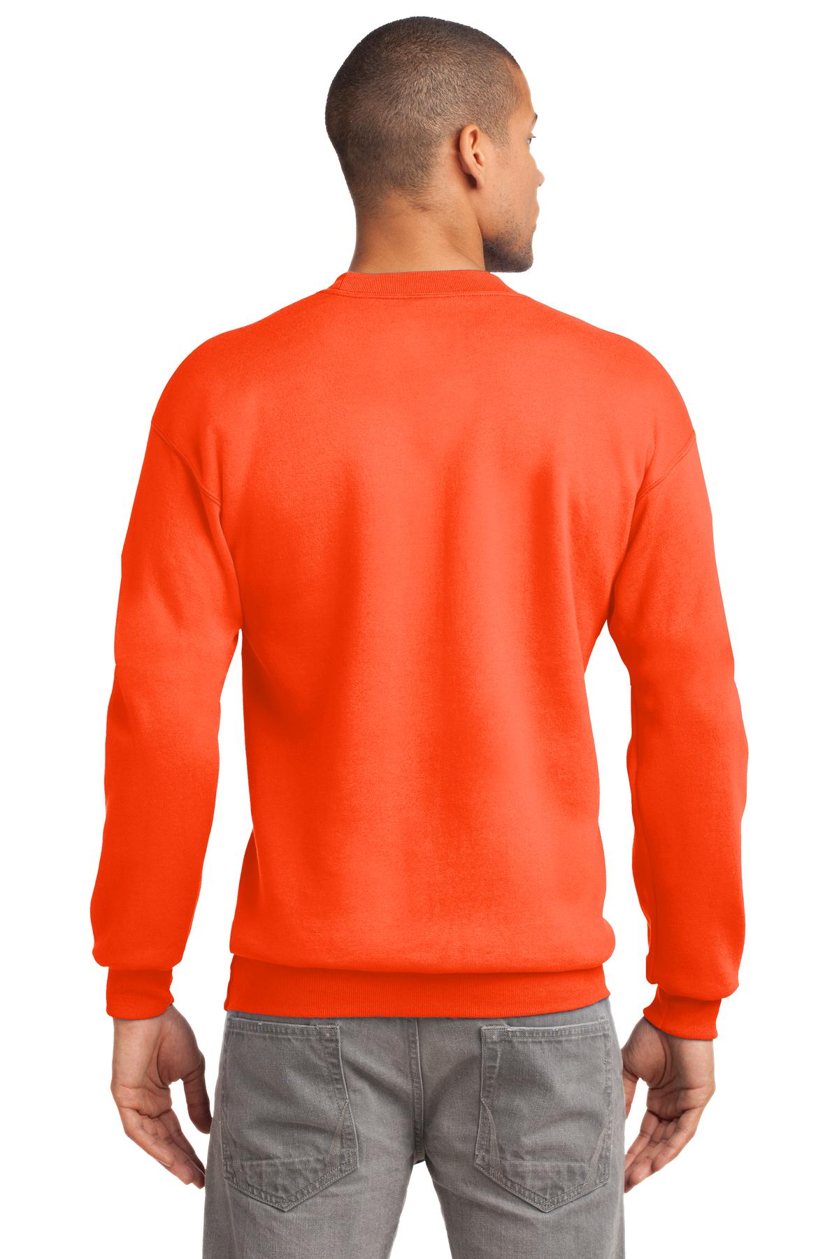 Custom Embroidered Port & Company Tall Essential Fleece Crewneck Sweatshirt. PC90T,Safety Orange