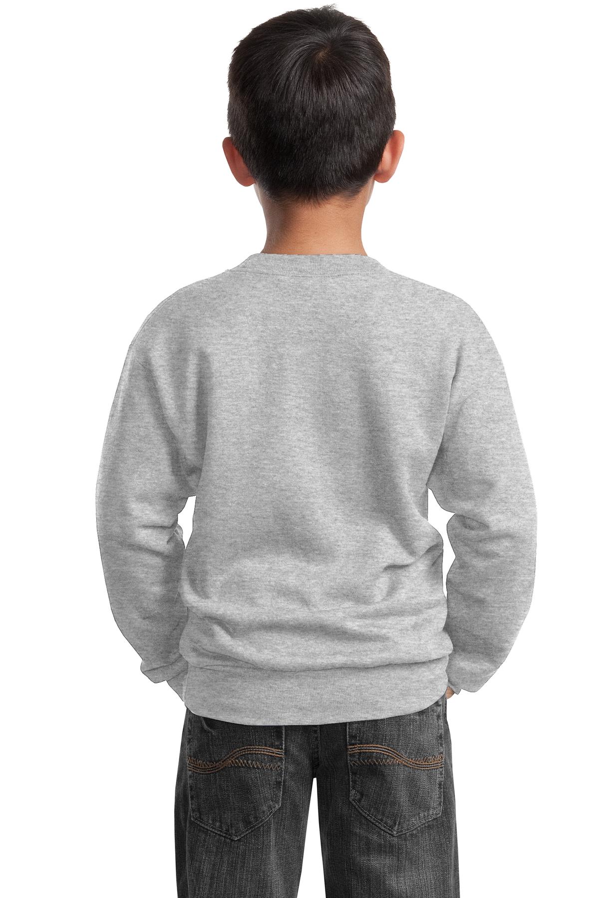 Custom Embroidered Port & Company Youth Core Fleece Crewneck Sweatshirt. PC90Y,Ash