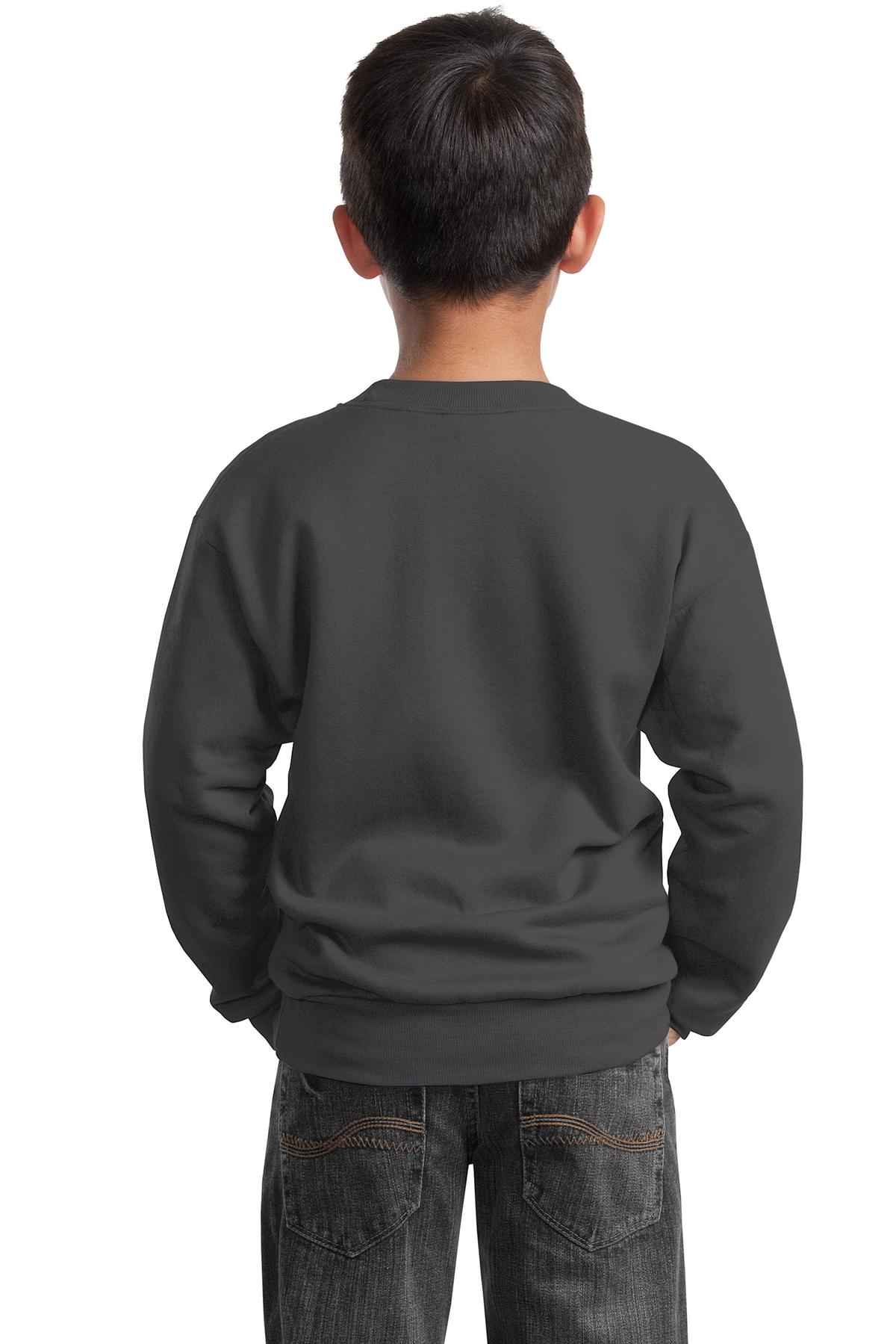 Custom Embroidered Port & Company Youth Core Fleece Crewneck Sweatshirt. PC90Y,Charcoal