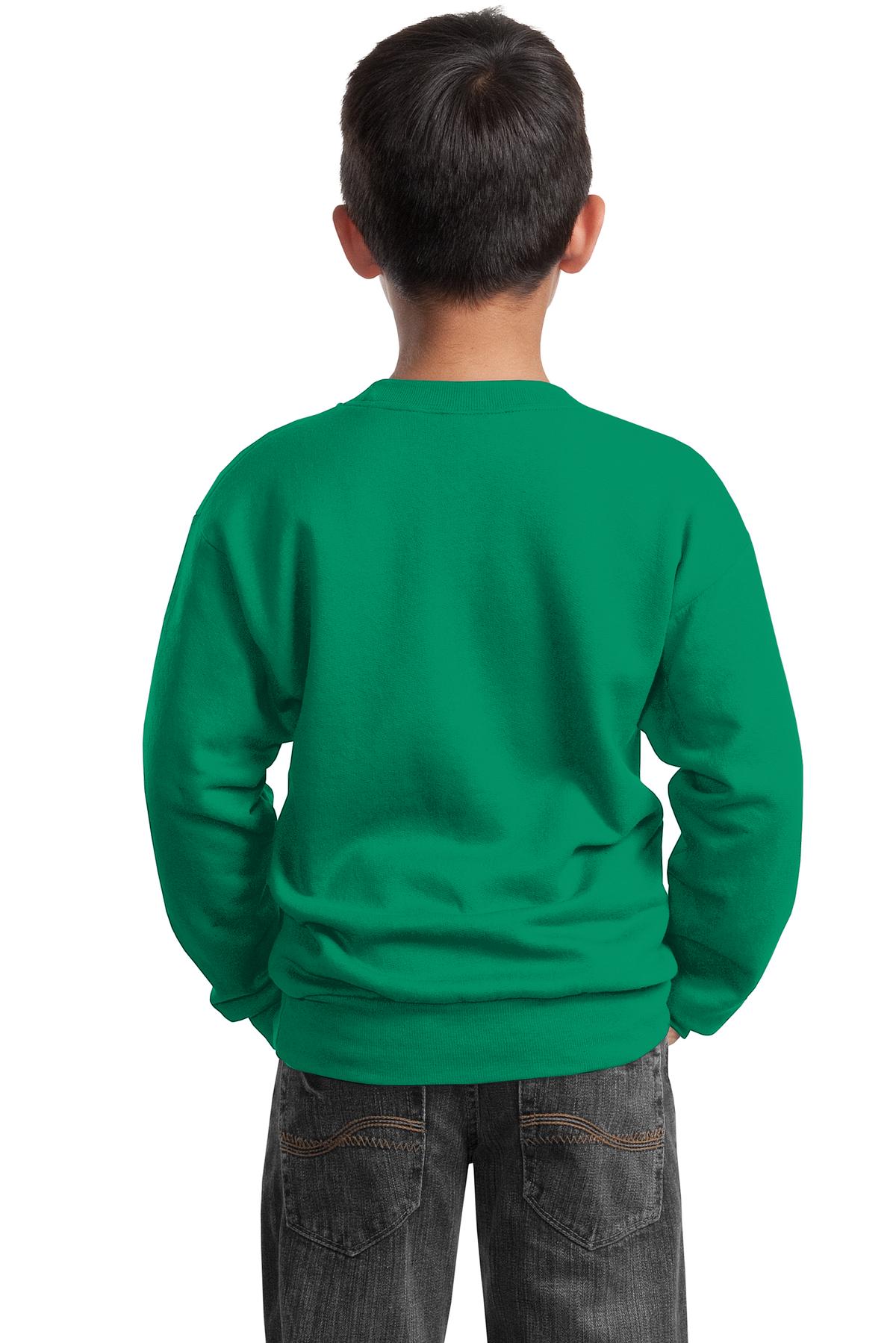 Custom Embroidered Port & Company Youth Core Fleece Crewneck Sweatshirt. PC90Y,Kelly