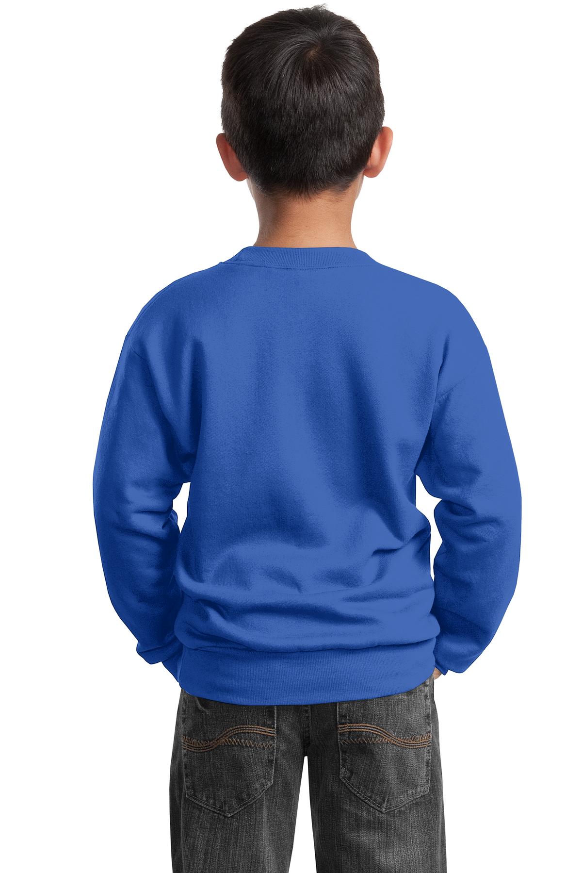 Custom Embroidered Port & Company Youth Core Fleece Crewneck Sweatshirt. PC90Y,Royal