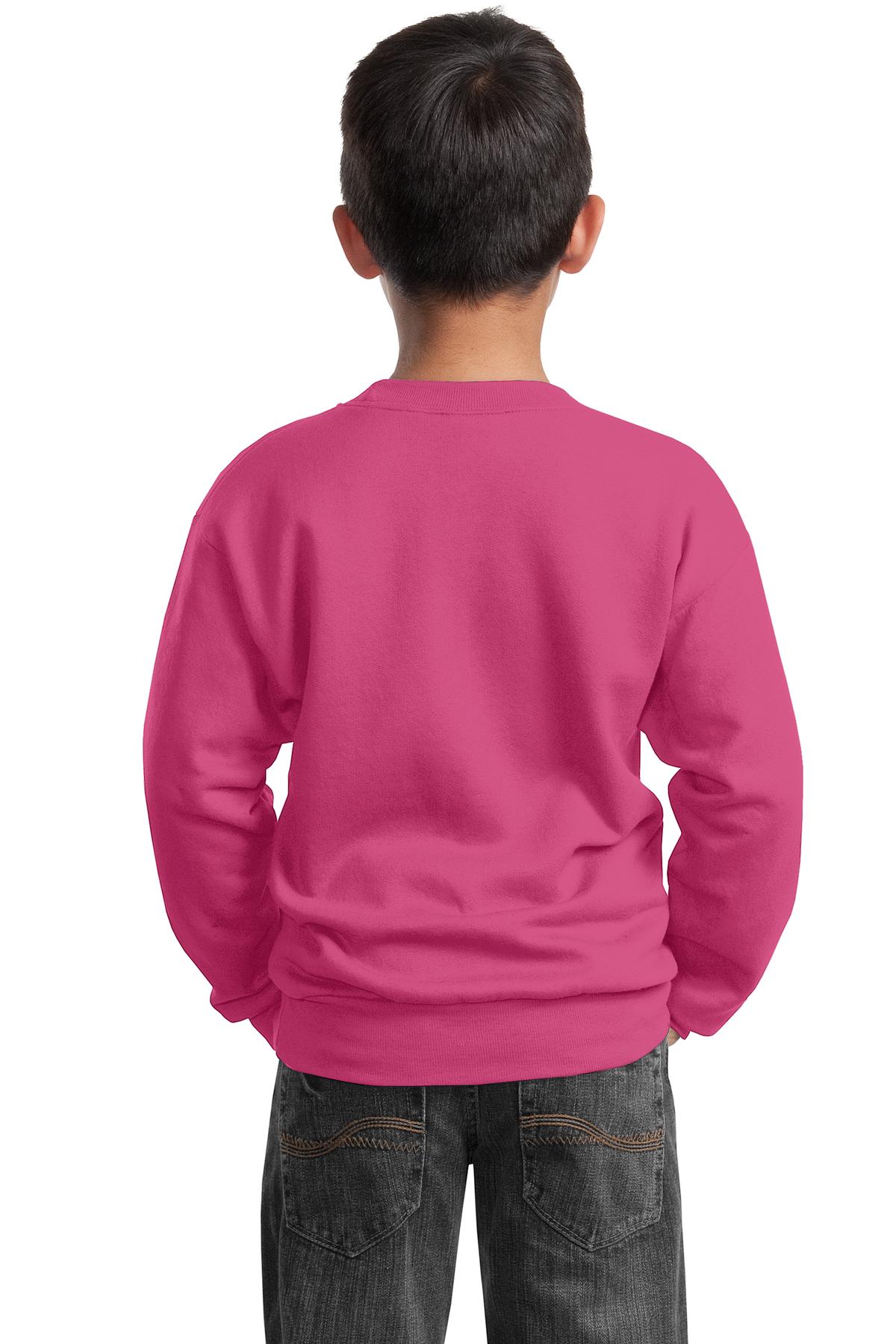 Custom Embroidered Port & Company Youth Core Fleece Crewneck Sweatshirt. PC90Y,Sangria