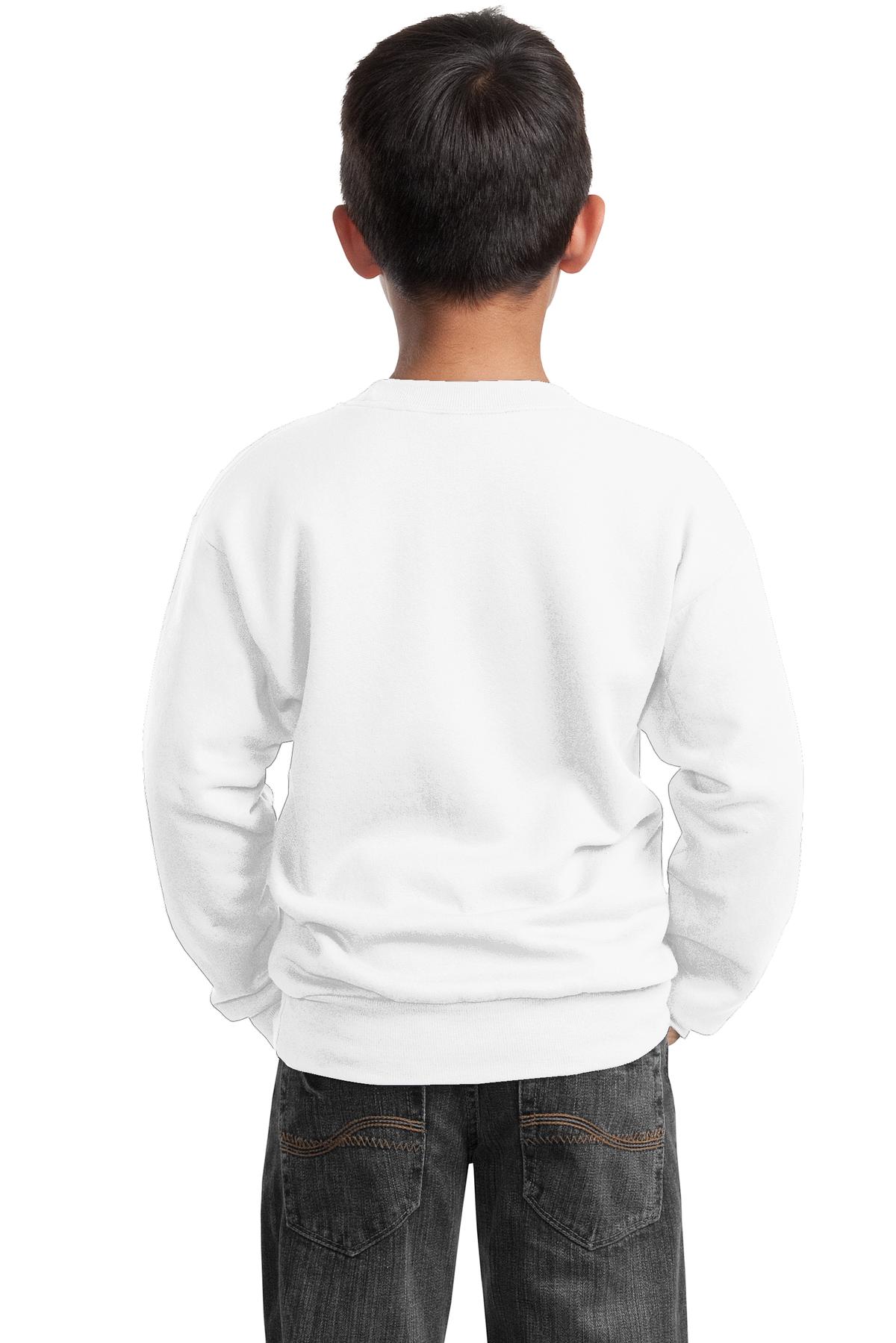 Custom Embroidered Port & Company Youth Core Fleece Crewneck Sweatshirt. PC90Y,White