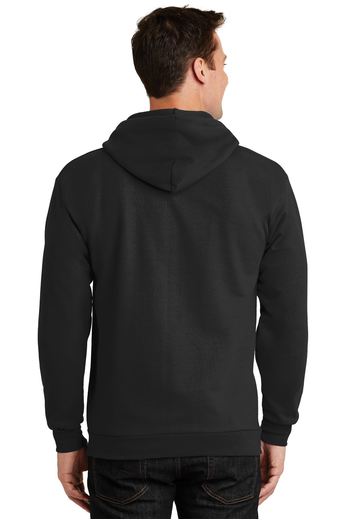 Custom Embroidered Port & Company Essential Fleece Full-Zip Hooded Sweatshirt. PC90ZH,Jet Black