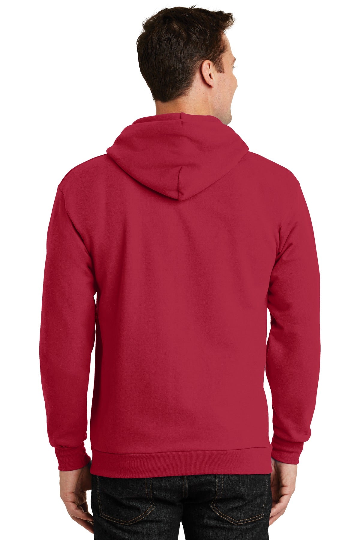Custom Embroidered Port & Company Essential Fleece Full-Zip Hooded Sweatshirt. PC90ZH,Red