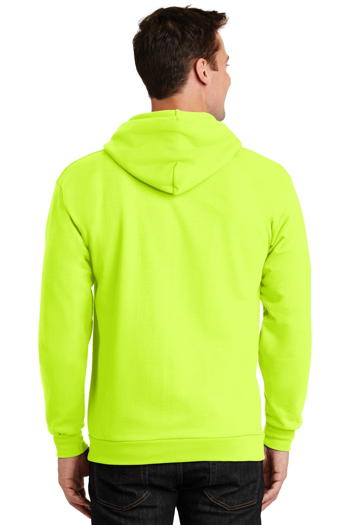 Custom Embroidered Port & Company Essential Fleece Full-Zip Hooded Sweatshirt. PC90ZH,Safety Green