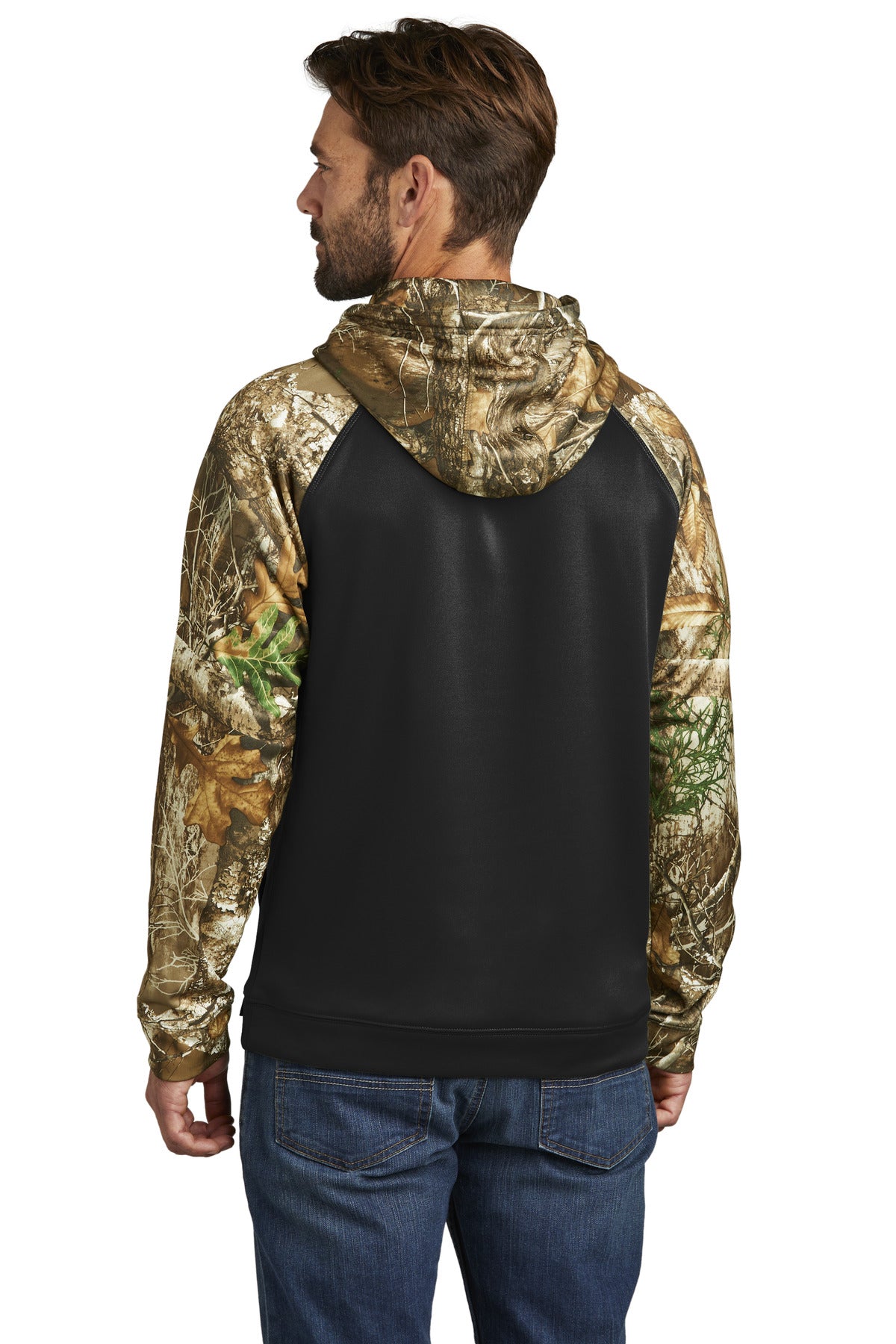 Custom Embroidered Russell Outdoors Realtree Performance Colorblock Pullover Hoodie RU451,Black/ Realtree Edge