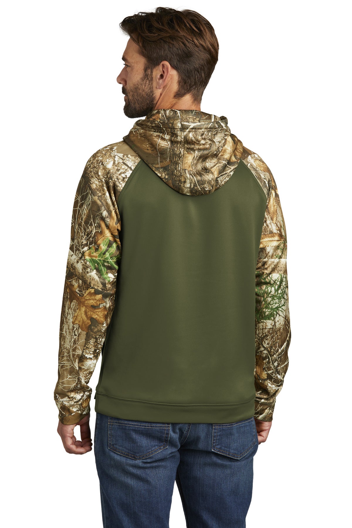 Custom Embroidered Russell Outdoors Realtree Performance Colorblock Pullover Hoodie RU451,Olive Drab Green/ Realtree Edge
