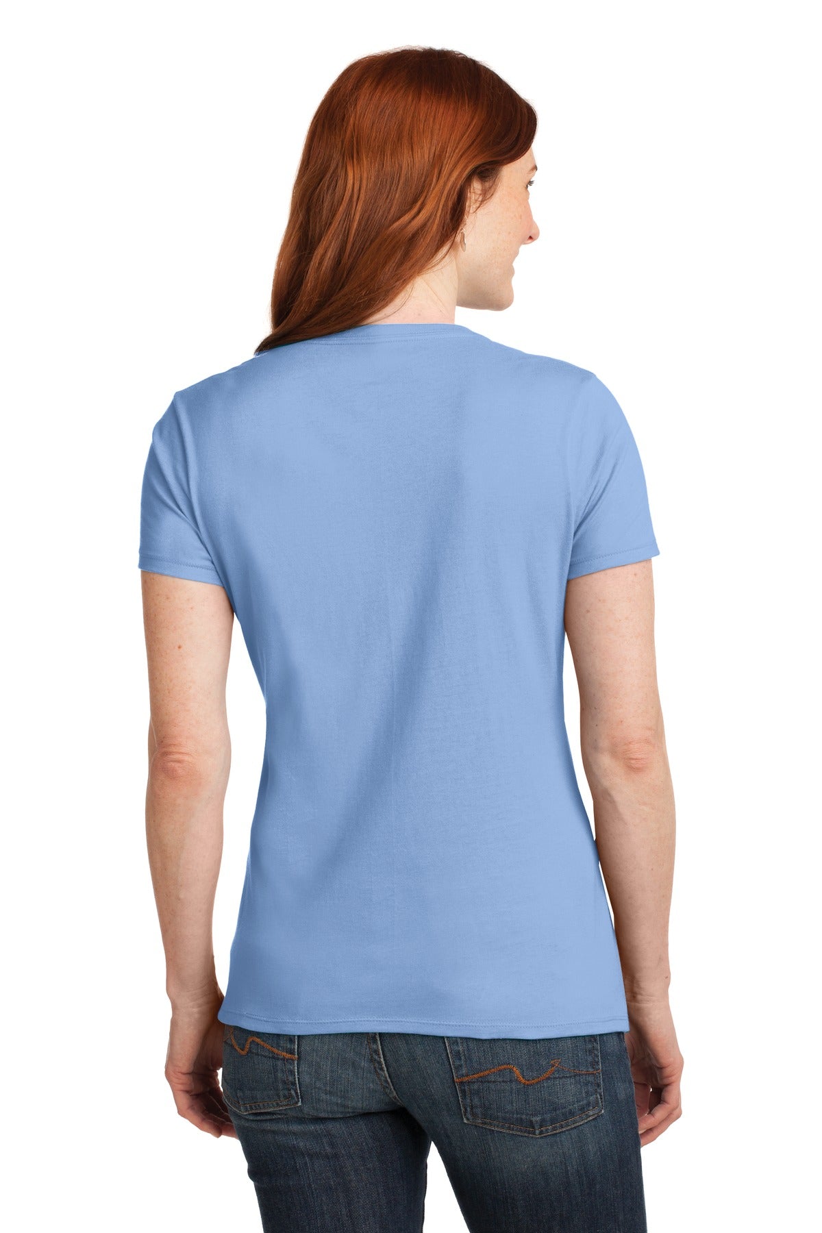 Custom Embroidered Hanes Women's Perfect-T Cotton V-Neck T-Shirt. S04V,Light Blue