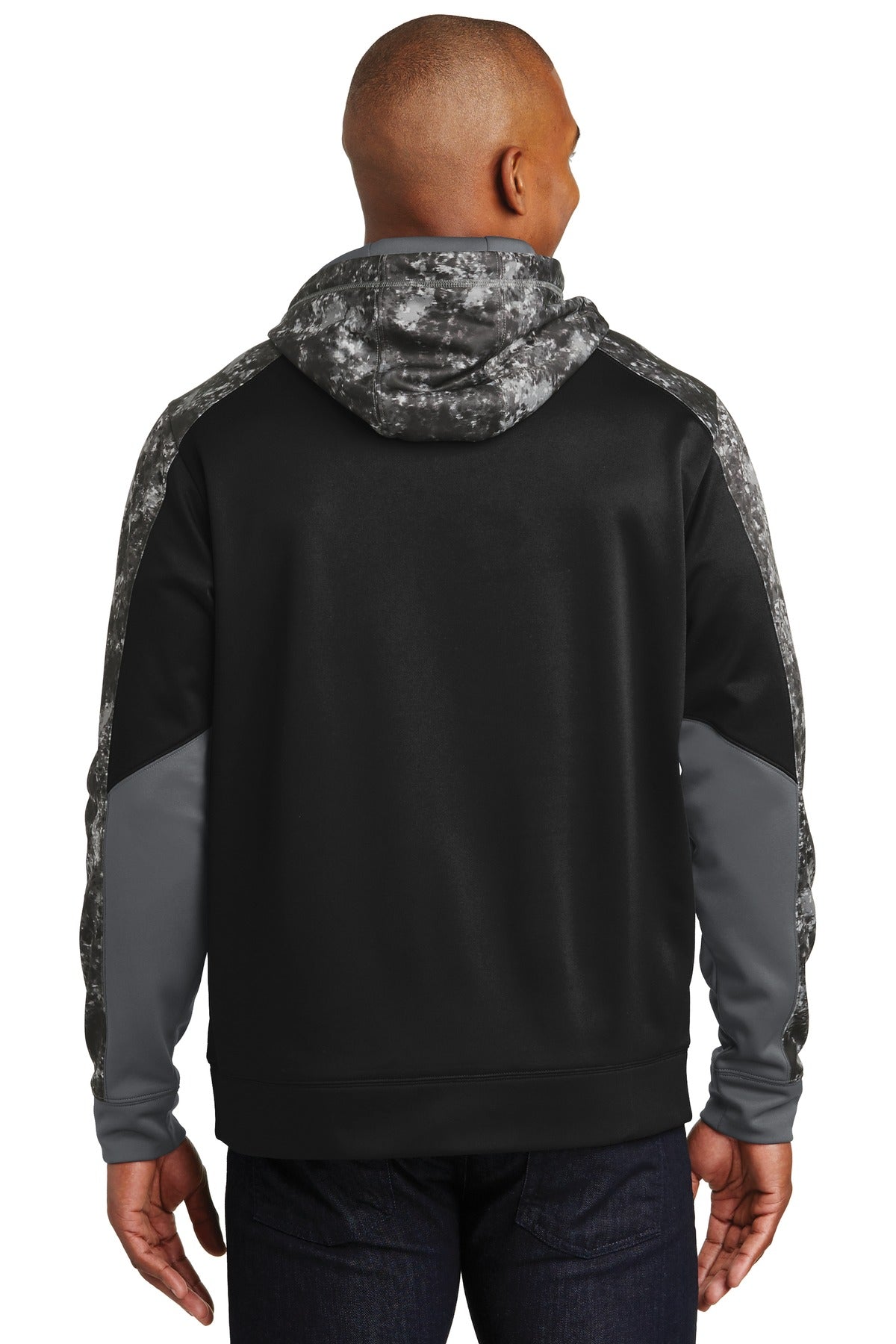 Custom Embroidered Sport-Tek Sport-Wick Mineral Freeze Fleece Colorblock Hooded Pullover. ST231,Black/ Black