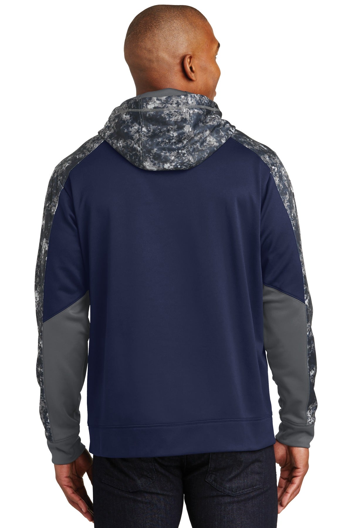 Custom Embroidered Sport-Tek Sport-Wick Mineral Freeze Fleece Colorblock Hooded Pullover. ST231,True Navy/ Navy