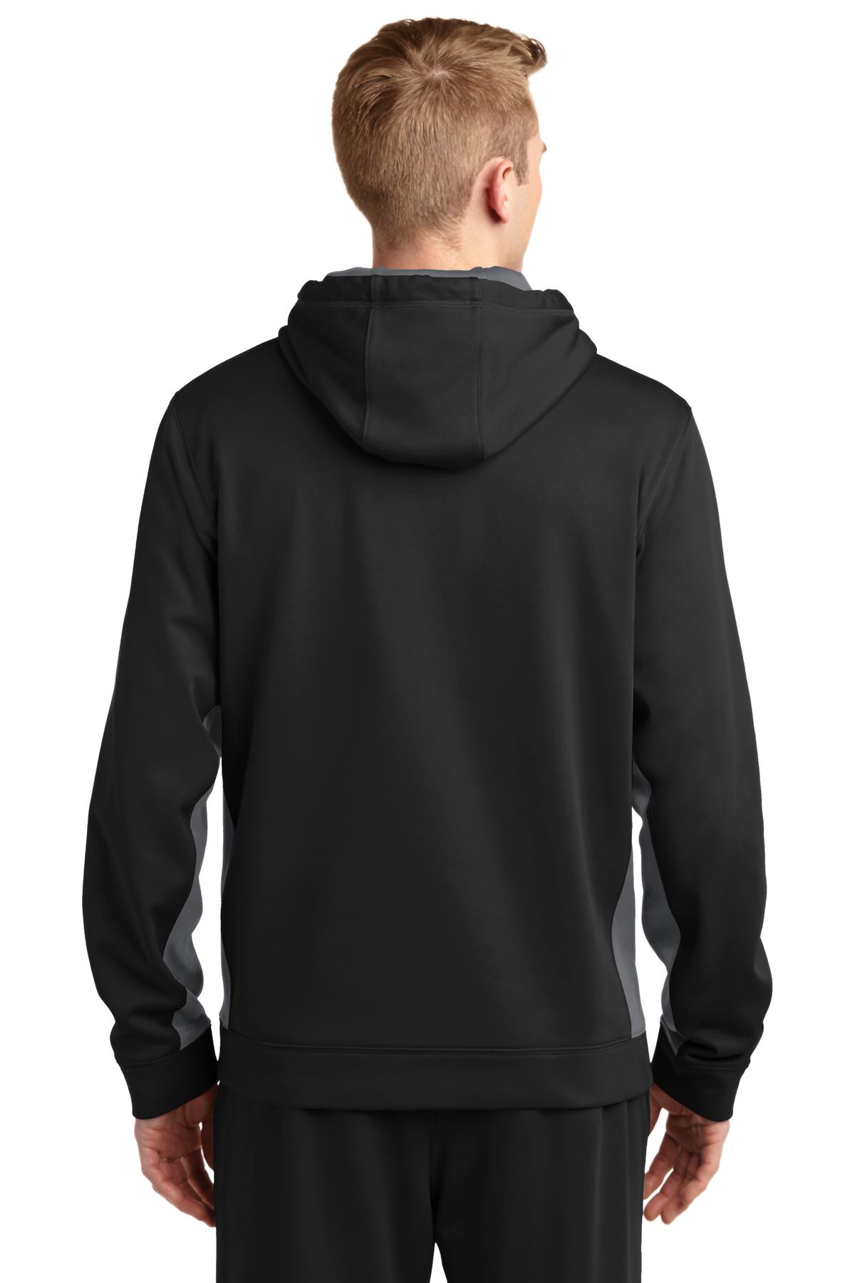 Custom Embroidered Sport-Tek Sport-Wick Fleece Colorblock Hooded Pullover. ST235,Black/ Dark Smoke Grey