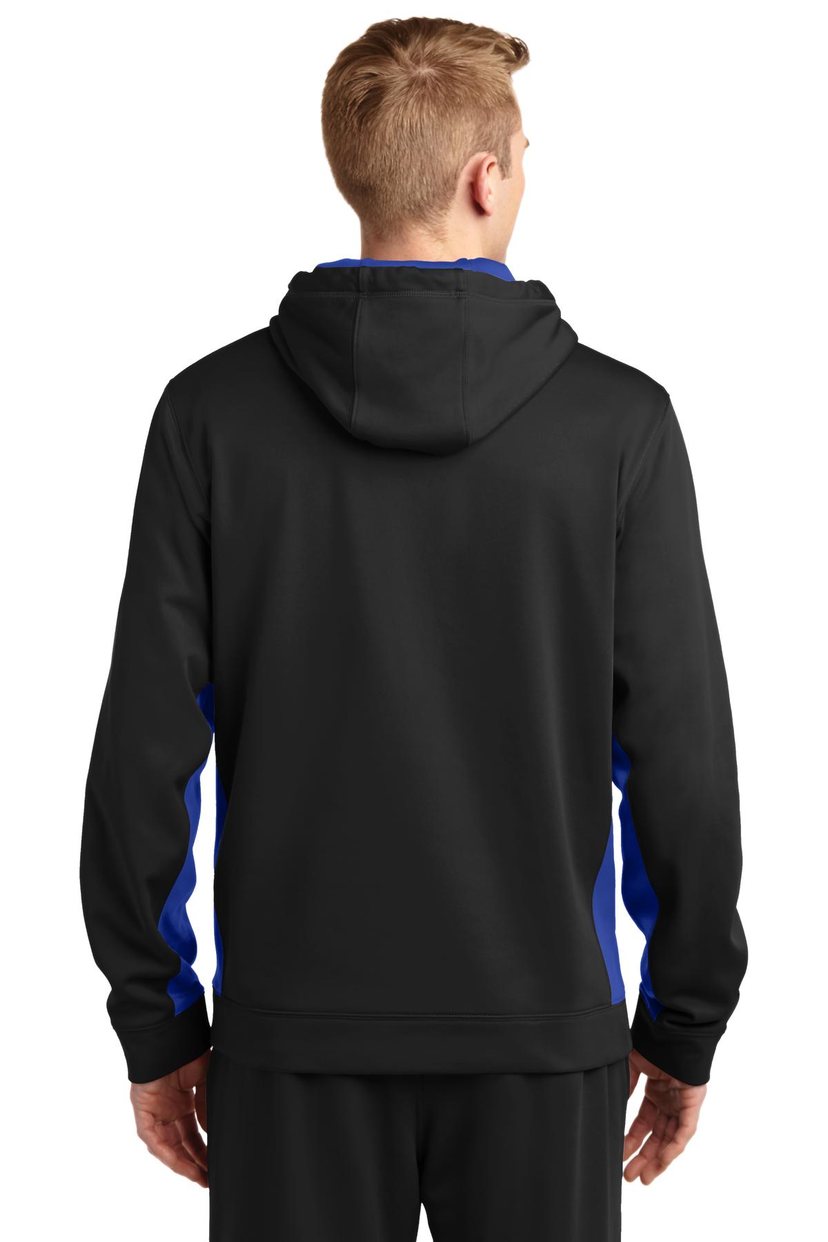 Custom Embroidered Sport-Tek Sport-Wick Fleece Colorblock Hooded Pullover. ST235,Black/ True Royal