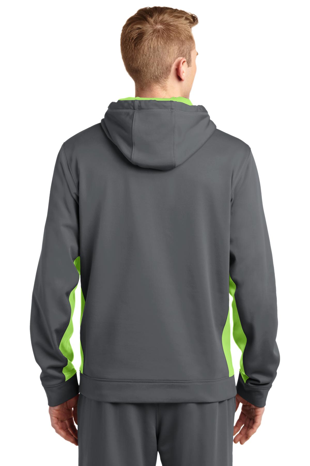 Custom Embroidered Sport-Tek Sport-Wick Fleece Colorblock Hooded Pullover. ST235,Dark Smoke Grey/ Lime Shock