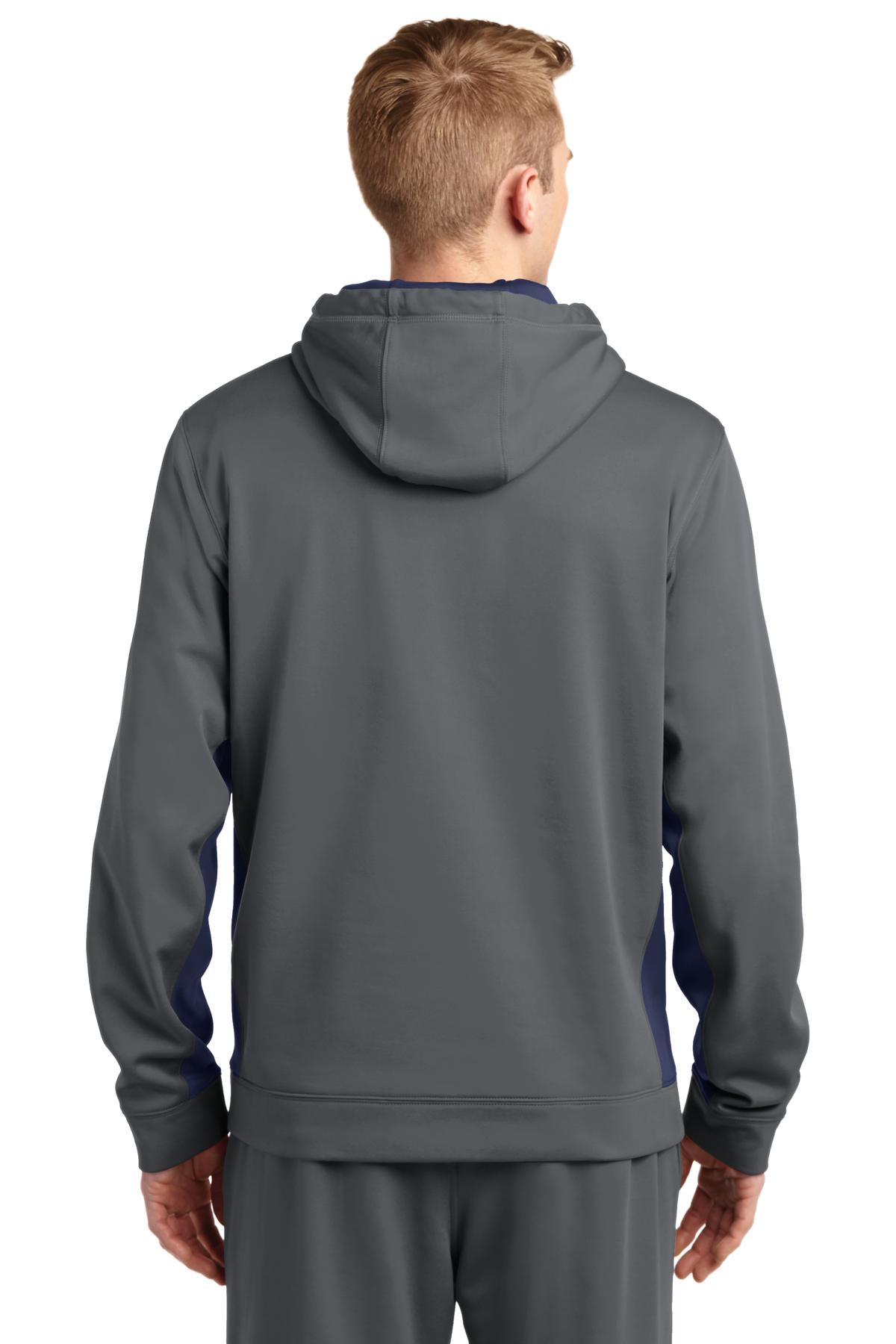 Custom Embroidered Sport-Tek Sport-Wick Fleece Colorblock Hooded Pullover. ST235,Dark Smoke Grey/ Navy