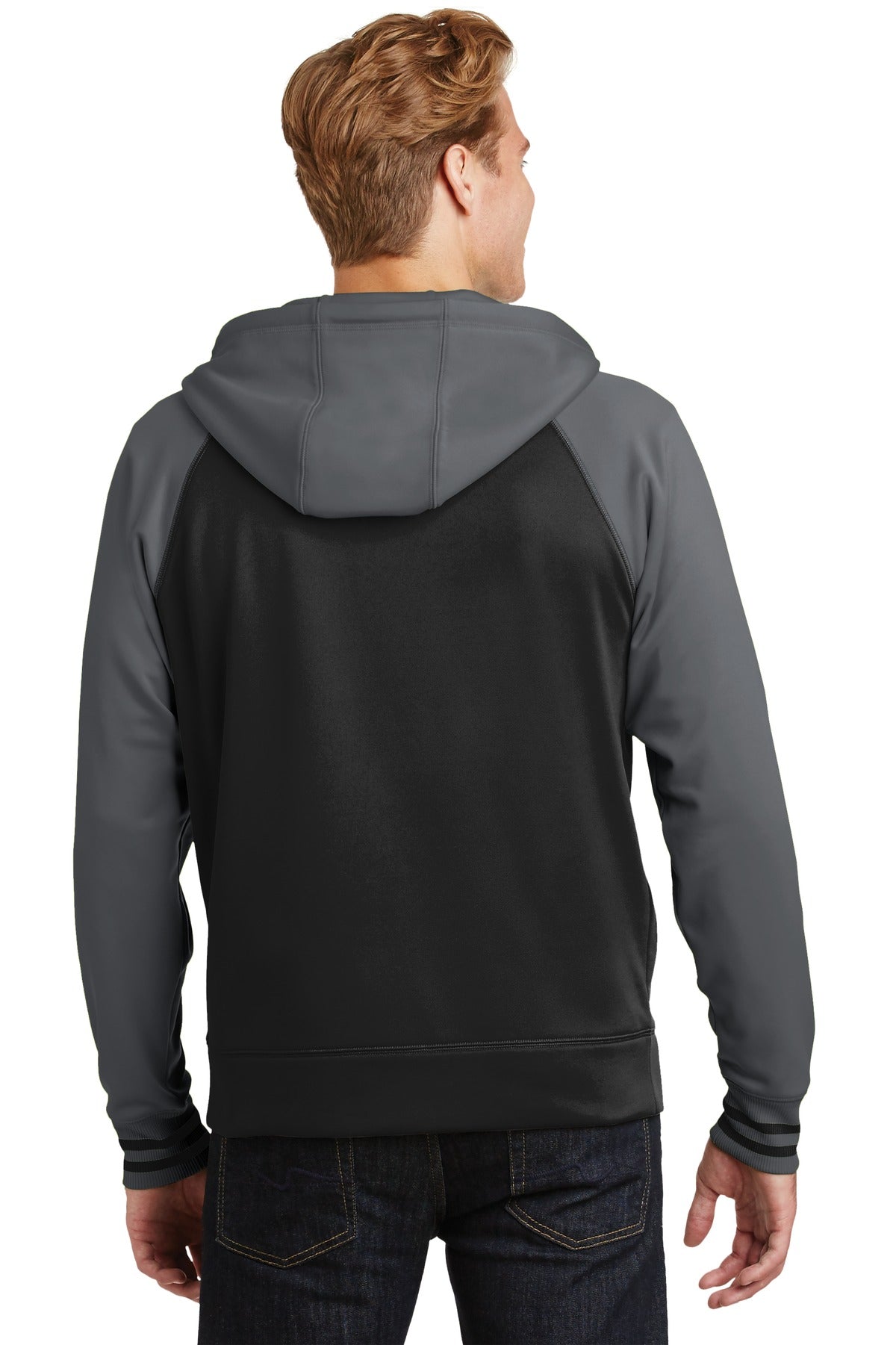 Custom Embroidered Sport-Tek Sport-Wick Varsity Fleece Full-Zip Hooded Jacket. ST236,Black/ Dark Smoke Grey