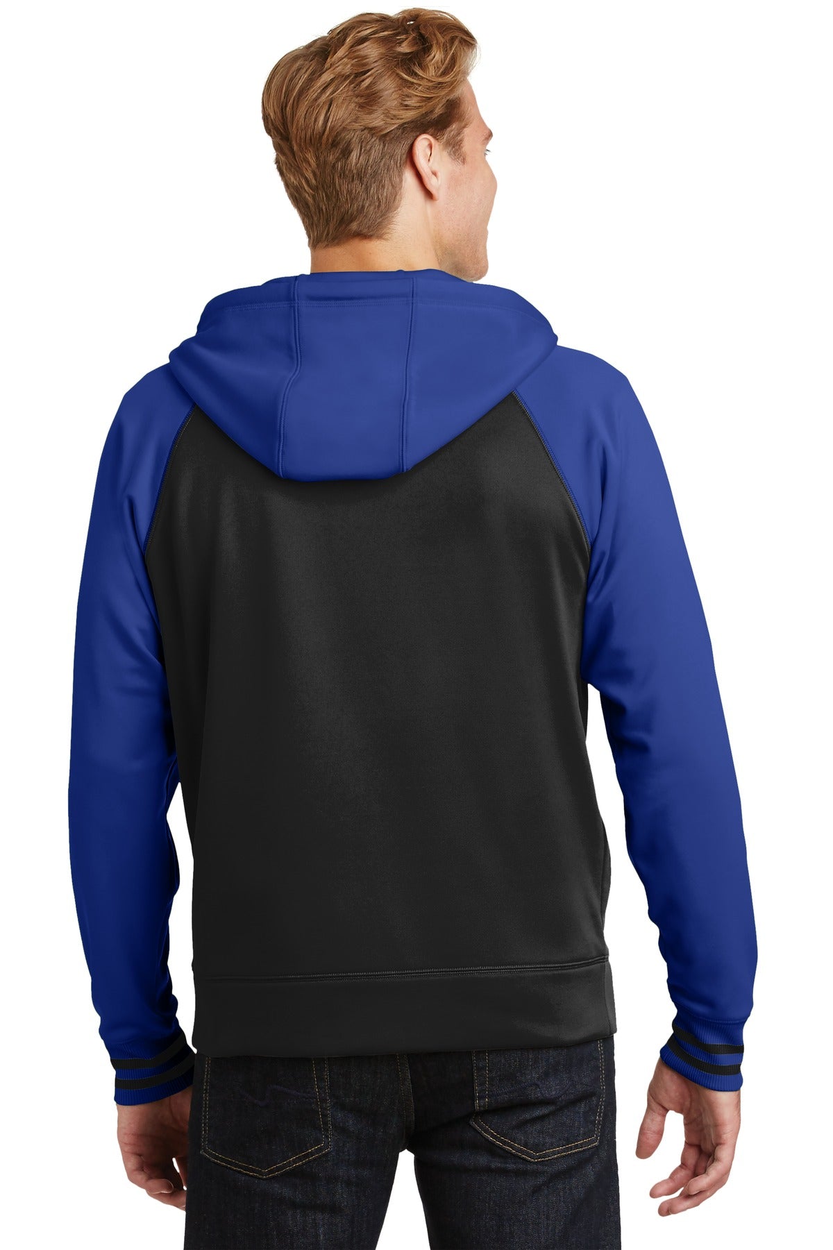 Custom Embroidered Sport-Tek Sport-Wick Varsity Fleece Full-Zip Hooded Jacket. ST236,Black/ True Royal