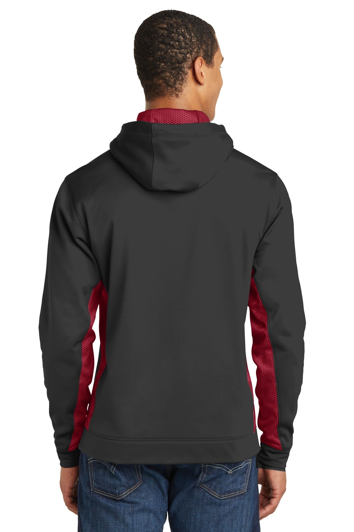 Custom Embroidered Sport-Tek Sport-Wick CamoHex Fleece Colorblock Hooded Pullover. ST239,Black/ Deep Red