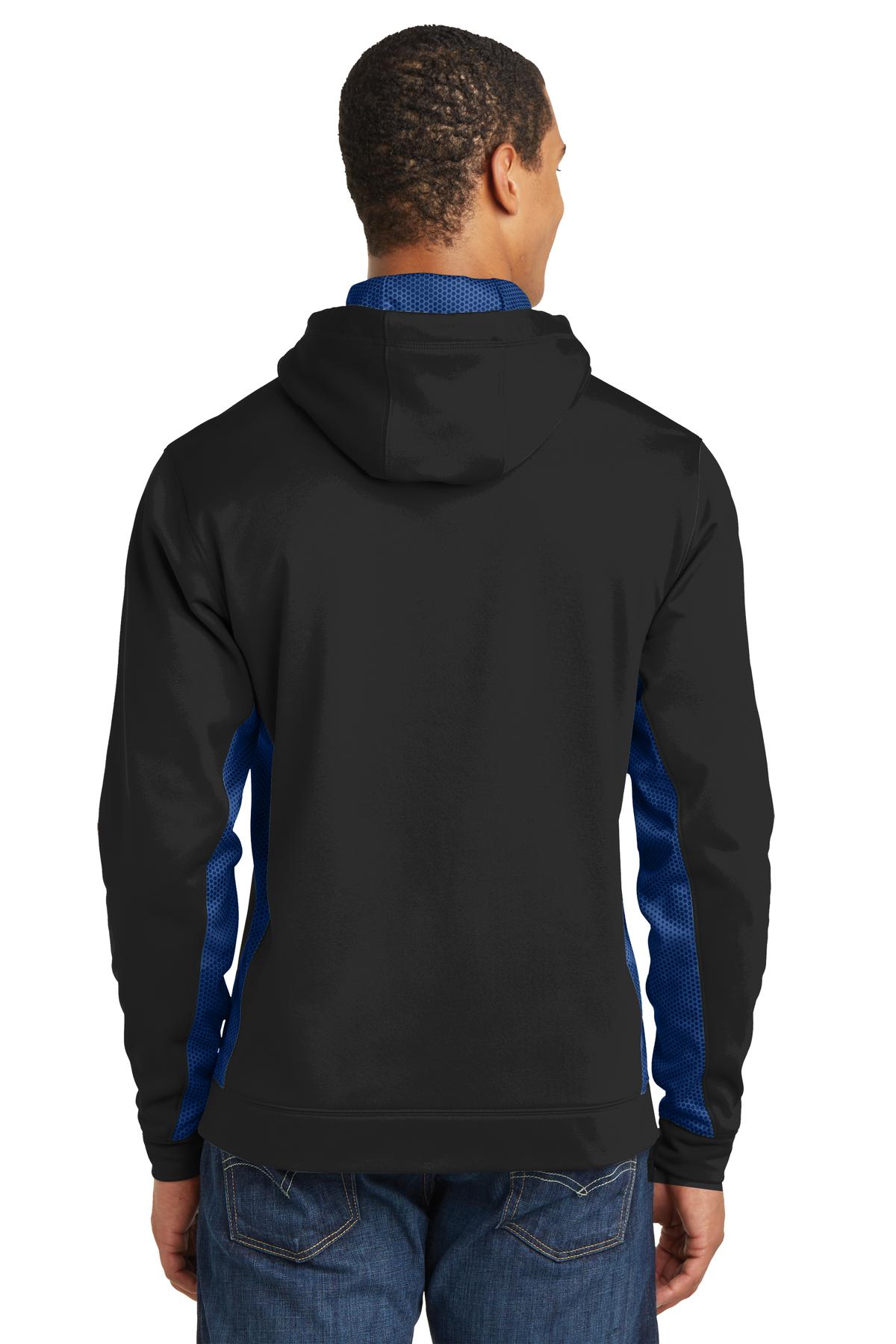 Custom Embroidered Sport-Tek Sport-Wick CamoHex Fleece Colorblock Hooded Pullover. ST239,Black/ True Royal
