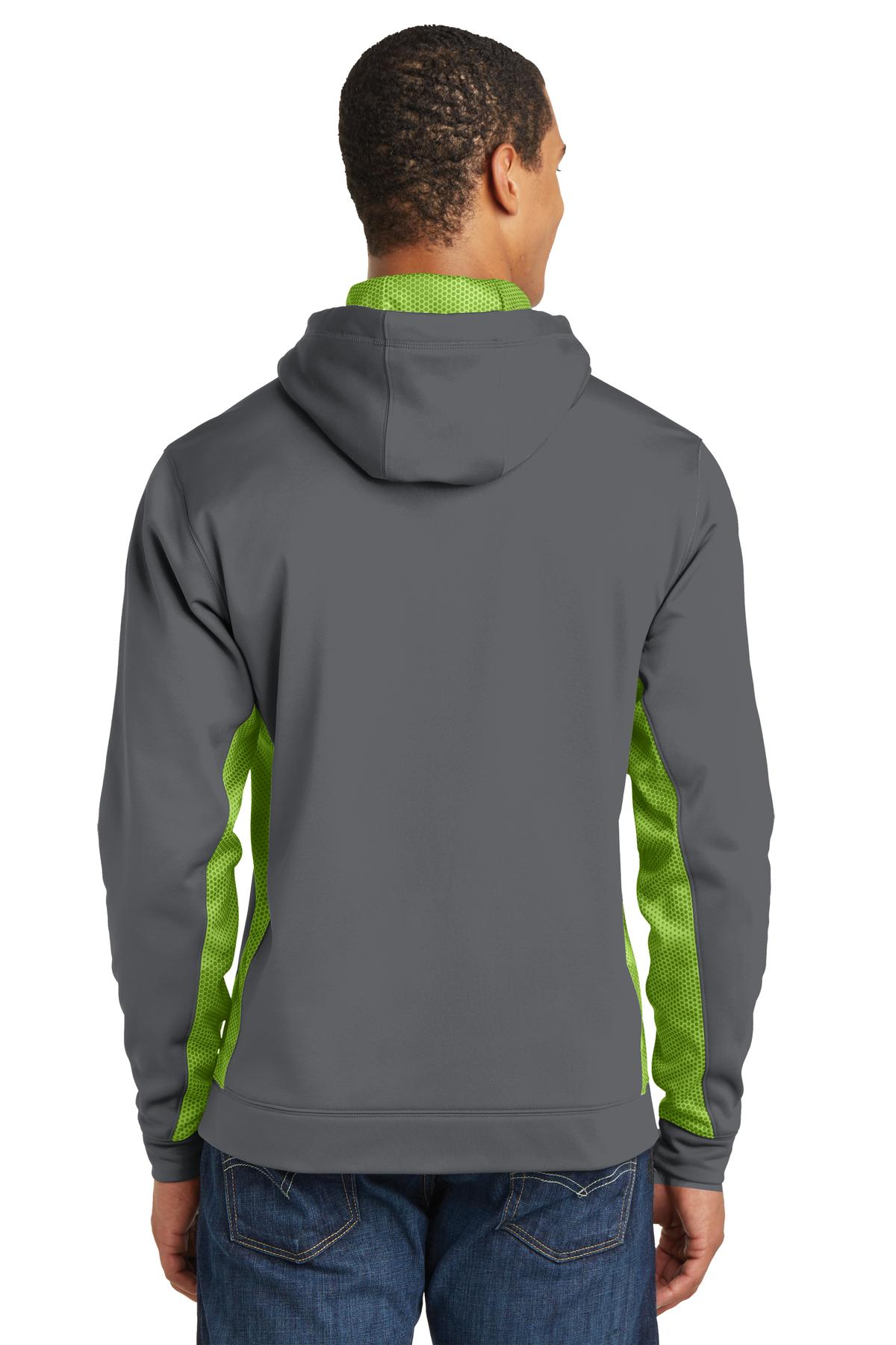 Custom Embroidered Sport-Tek Sport-Wick CamoHex Fleece Colorblock Hooded Pullover. ST239,Dark Smoke Grey/ Lime Shock