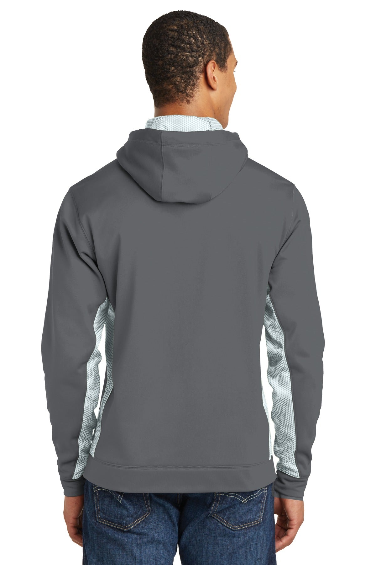 Custom Embroidered Sport-Tek Sport-Wick CamoHex Fleece Colorblock Hooded Pullover. ST239,Dark Smoke Grey/ White