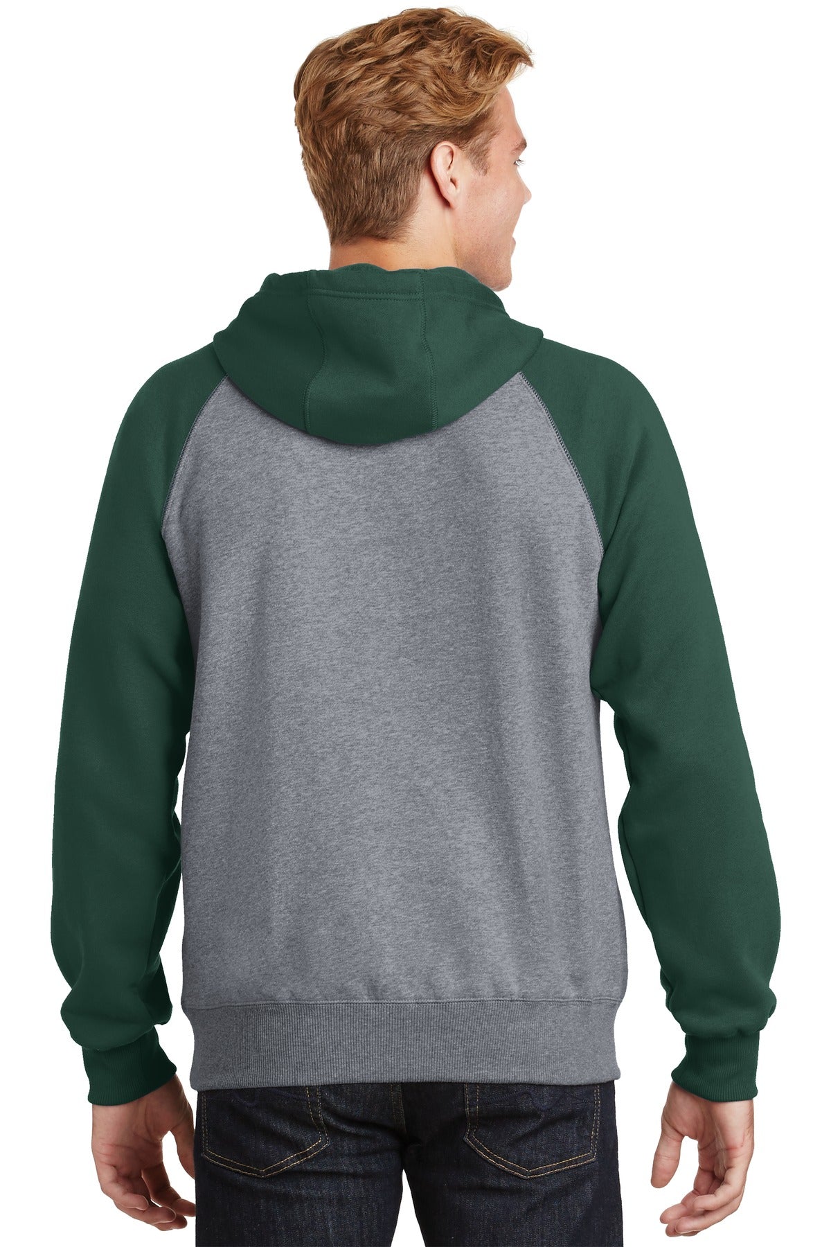 Custom Embroidered Sport-Tek Raglan Colorblock Pullover Hooded Sweatshirt. ST267,Forest Green/ Vintage Heather