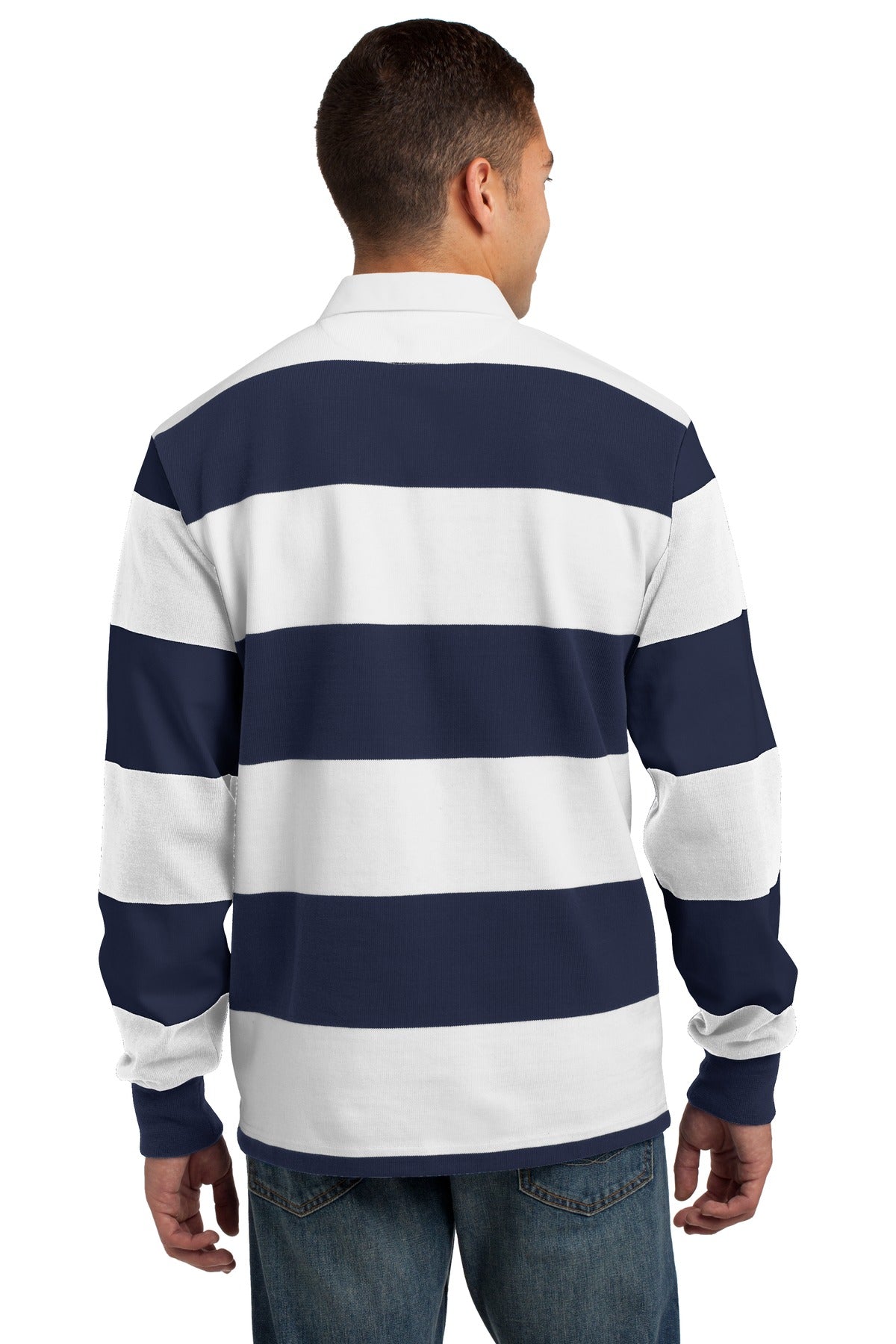 Custom Embroidered Sport-Tek Classic Long Sleeve Rugby Polo. ST301,True Navy/ White