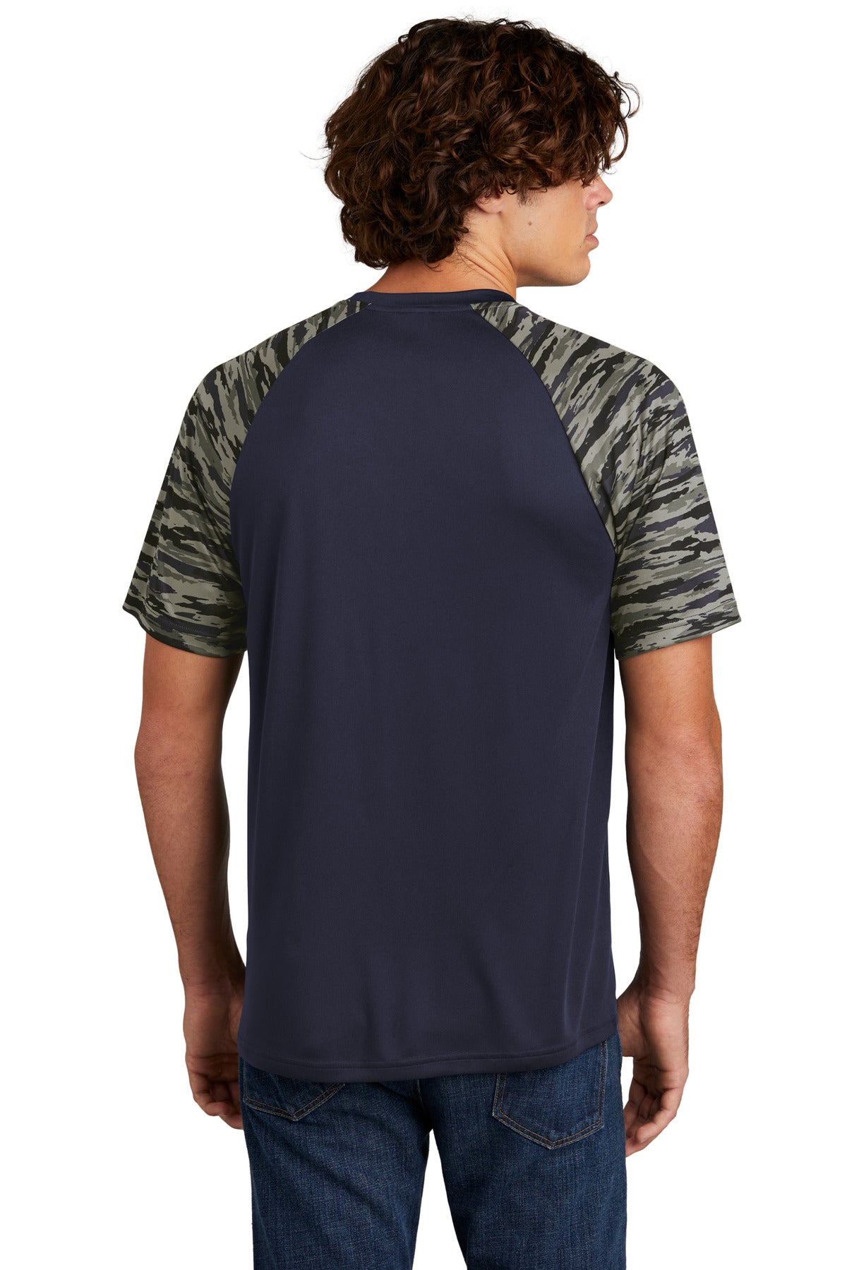 Custom Embroidered Sport-Tek Drift Camo Colorblock Tee ST376,True Navy