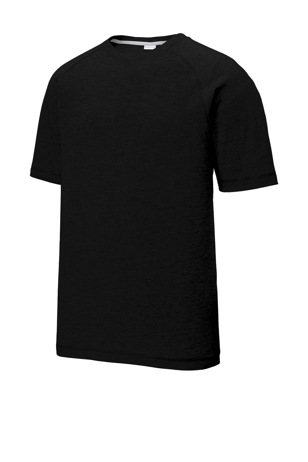 Sport-Tek PosiCharge Tri-Blend Wicking Raglan Tee. ST400 Black Triad Solid