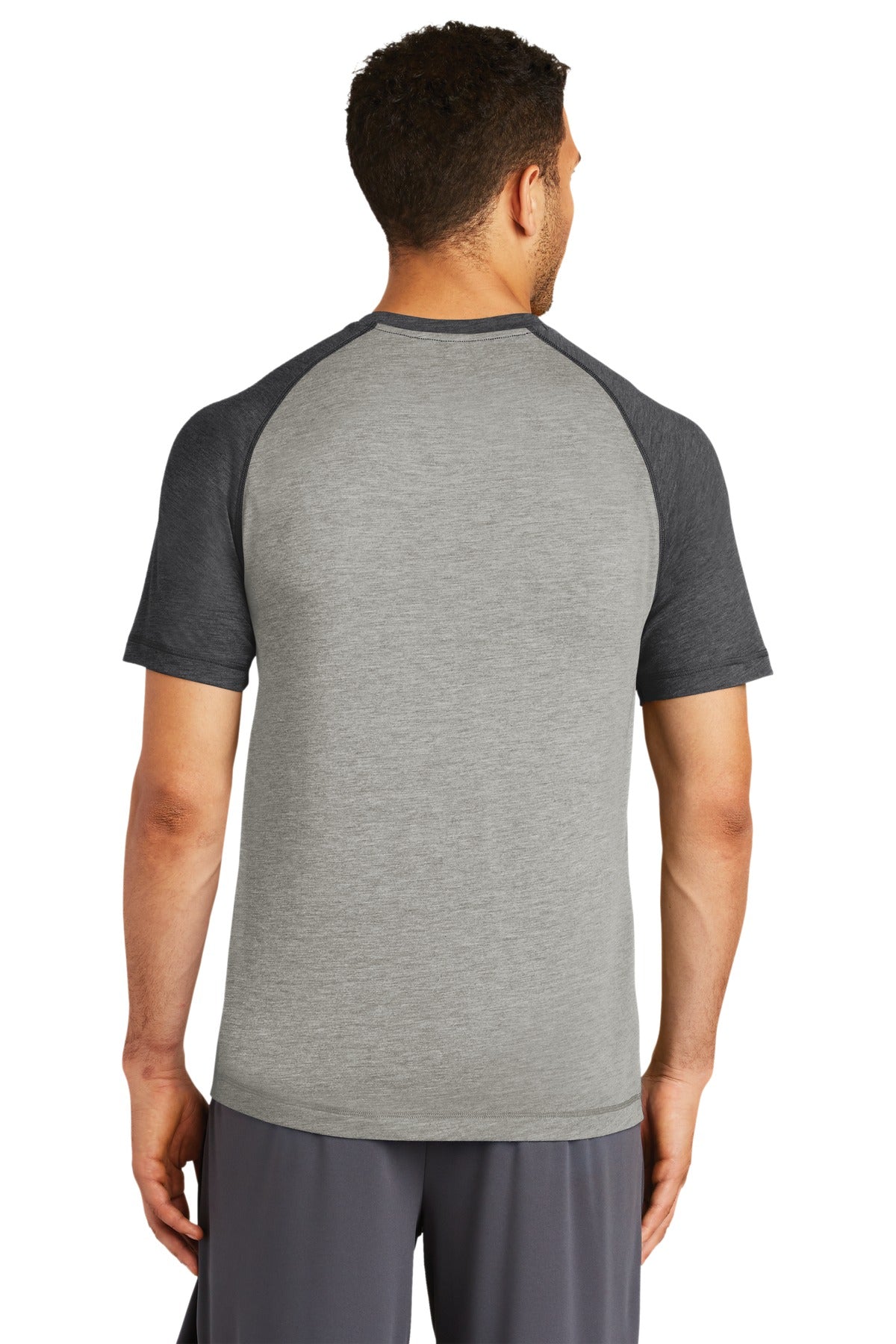 Custom Embroidered Sport-Tek PosiCharge Tri-Blend Wicking Raglan Tee. ST400,Dark Grey Heather/ Light Grey Heather