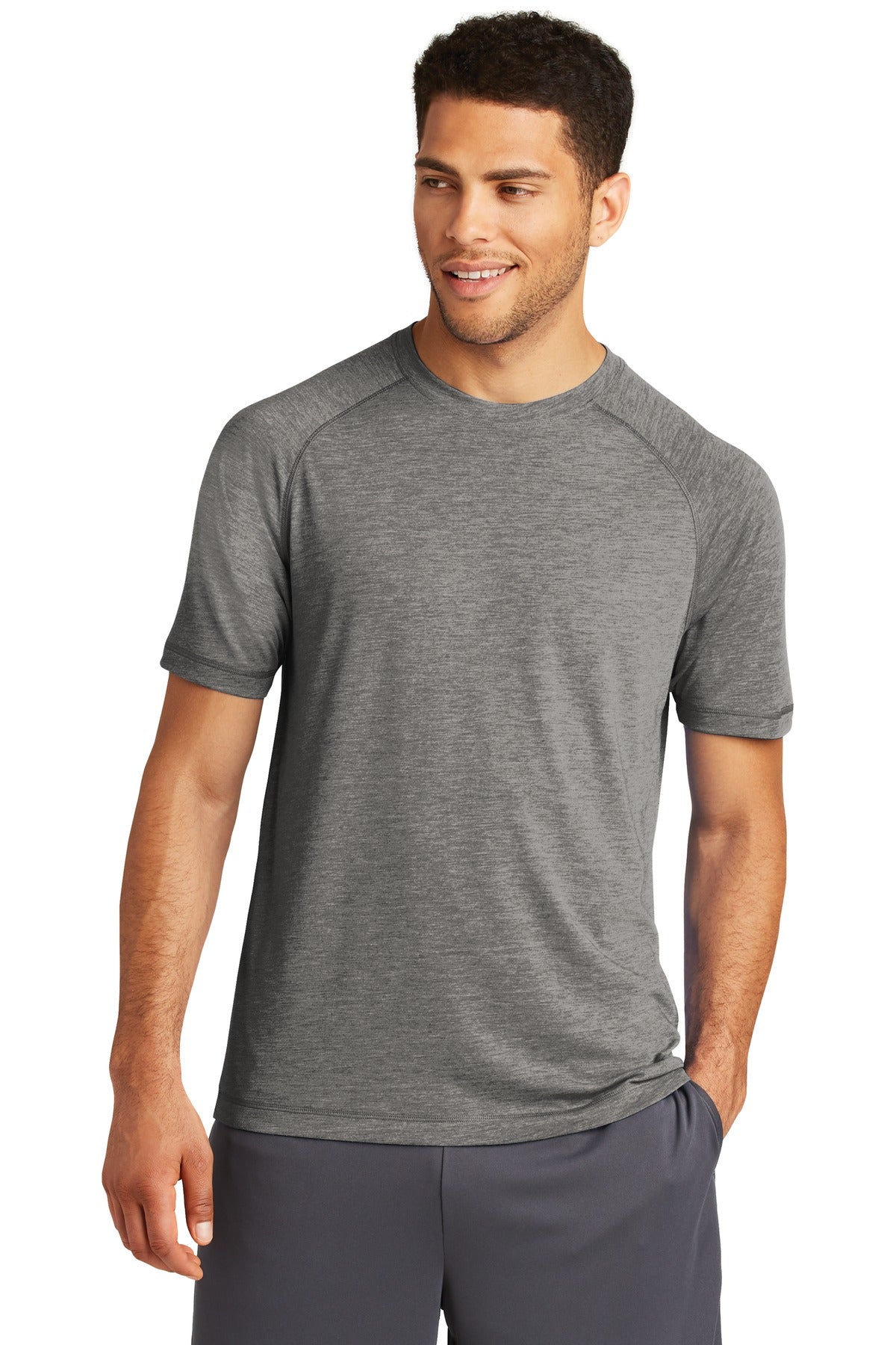 Sport-Tek PosiCharge Tri-Blend Wicking Raglan Tee. ST400 Dark Grey Heather